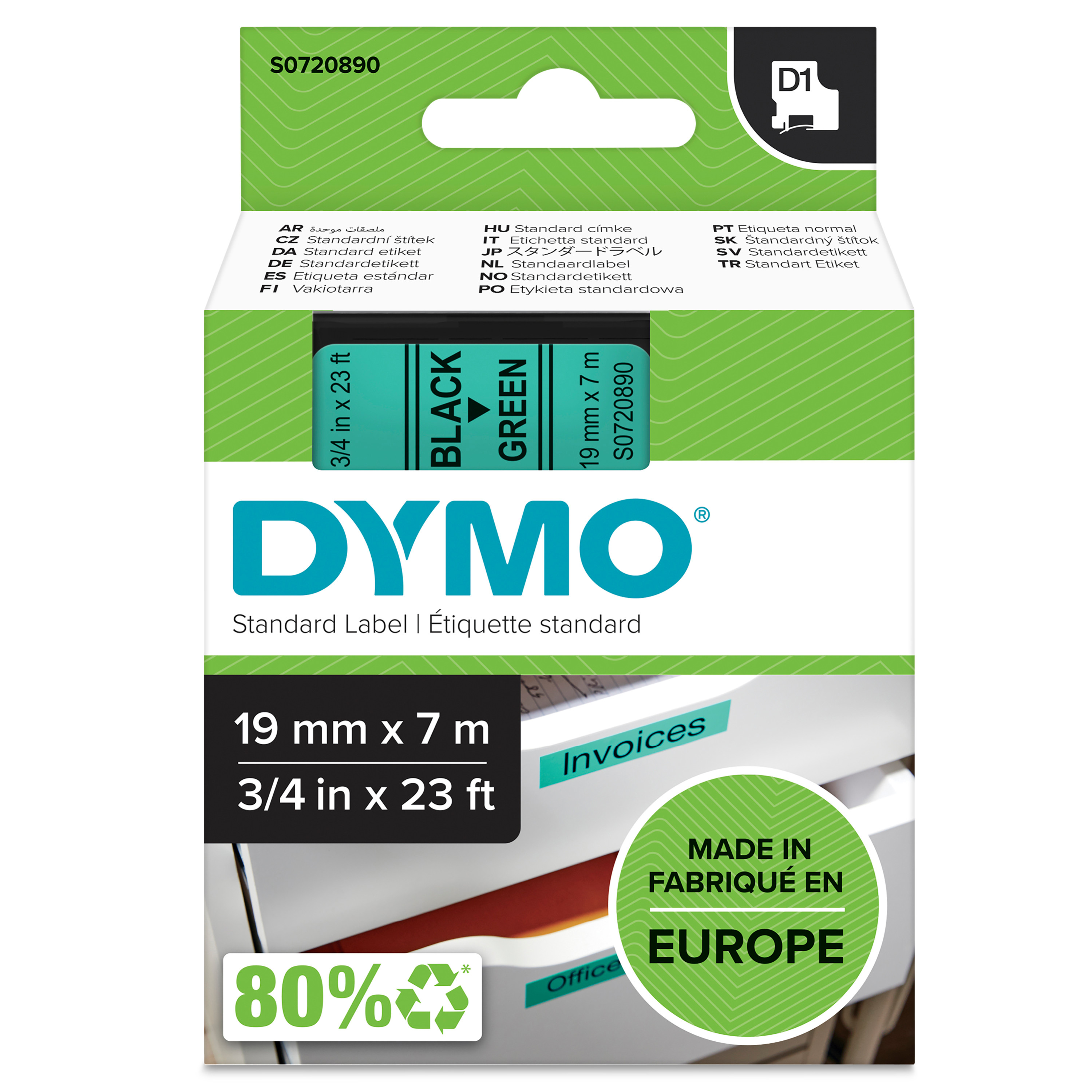 DYMO TAPE 19MM SORT PÅ GRØNN GRØNN