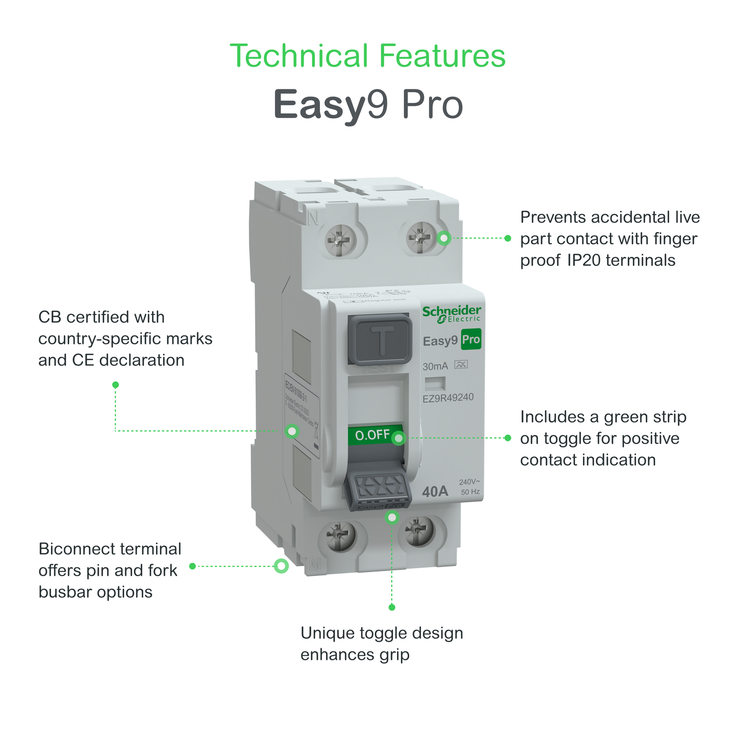 schneider electric Jordfelsbrytare easy9 easy9 rccb 2p 40a 30ma a