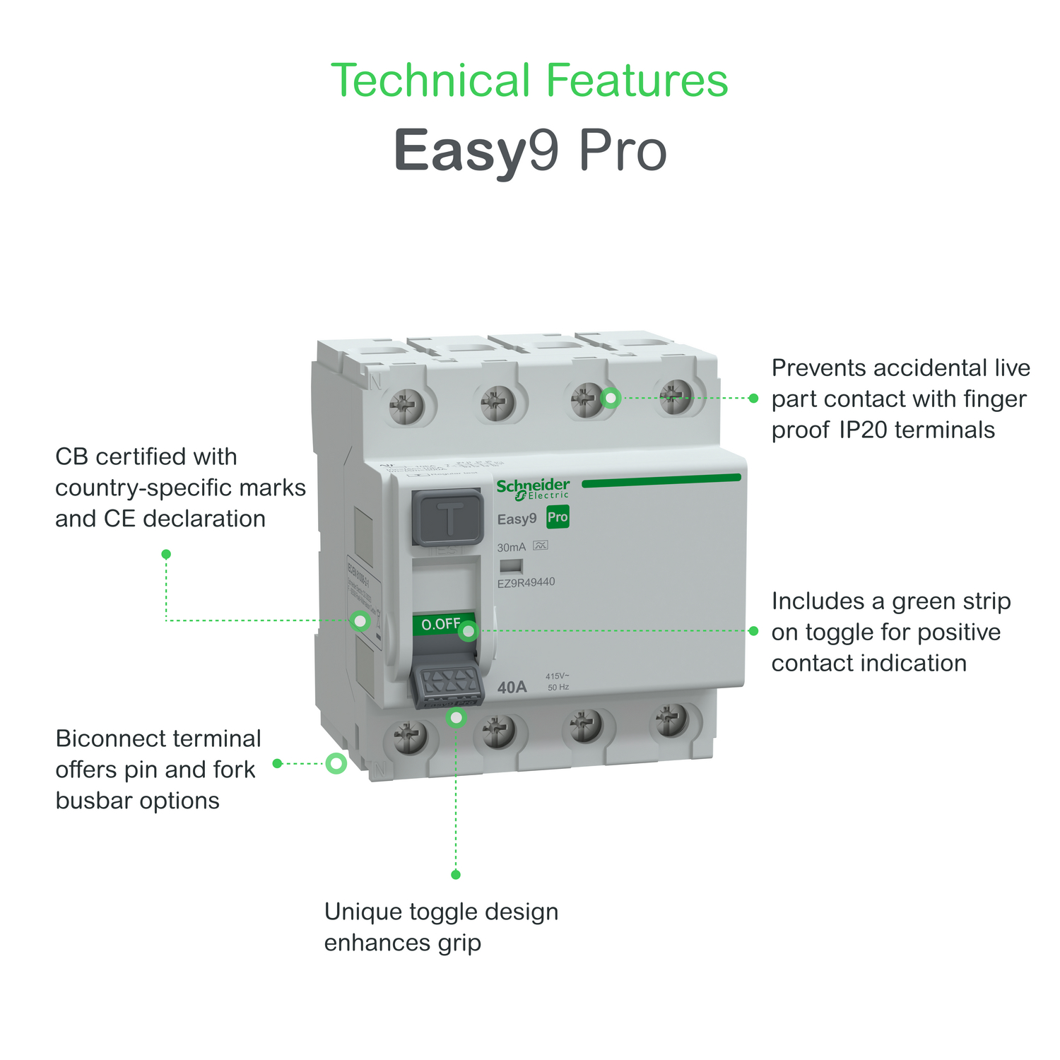 schneider electric Jordfelsbrytare easy9 easy9 rccb 4p 40a 30ma a