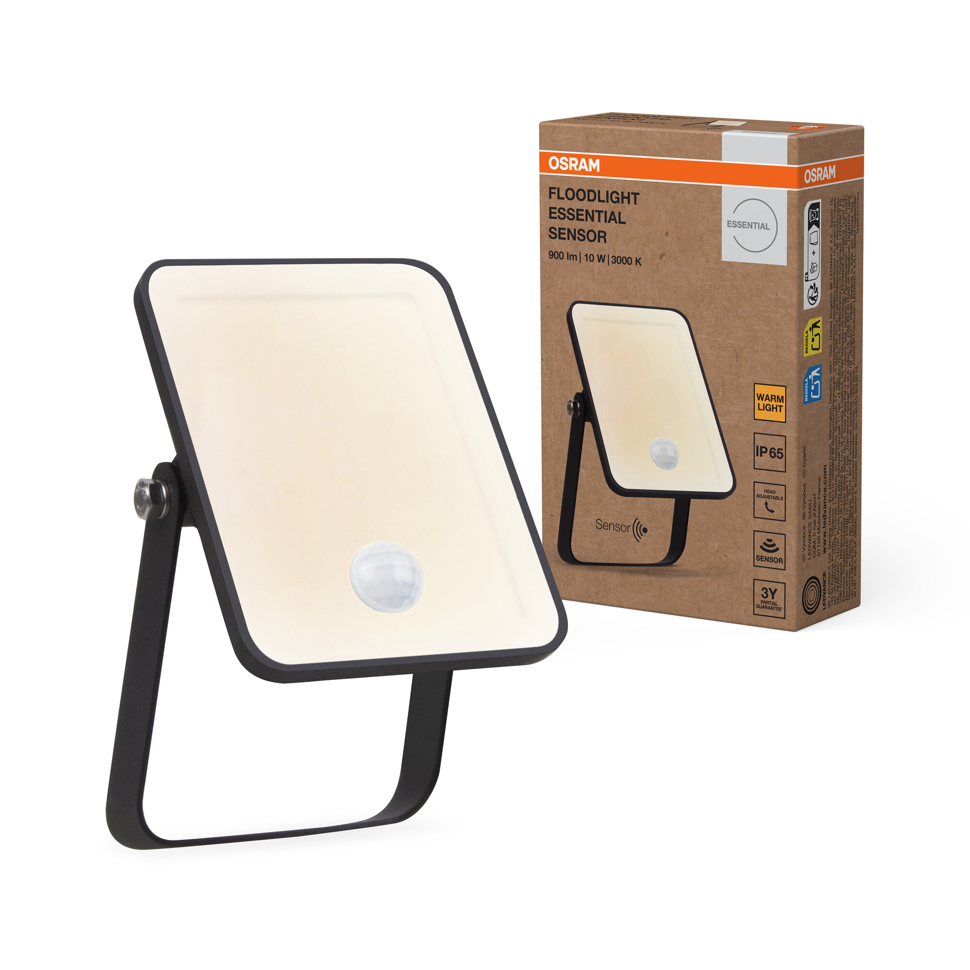 ledvance Led prožektors essential ar sensoru 10w 3000k ip65 ik04