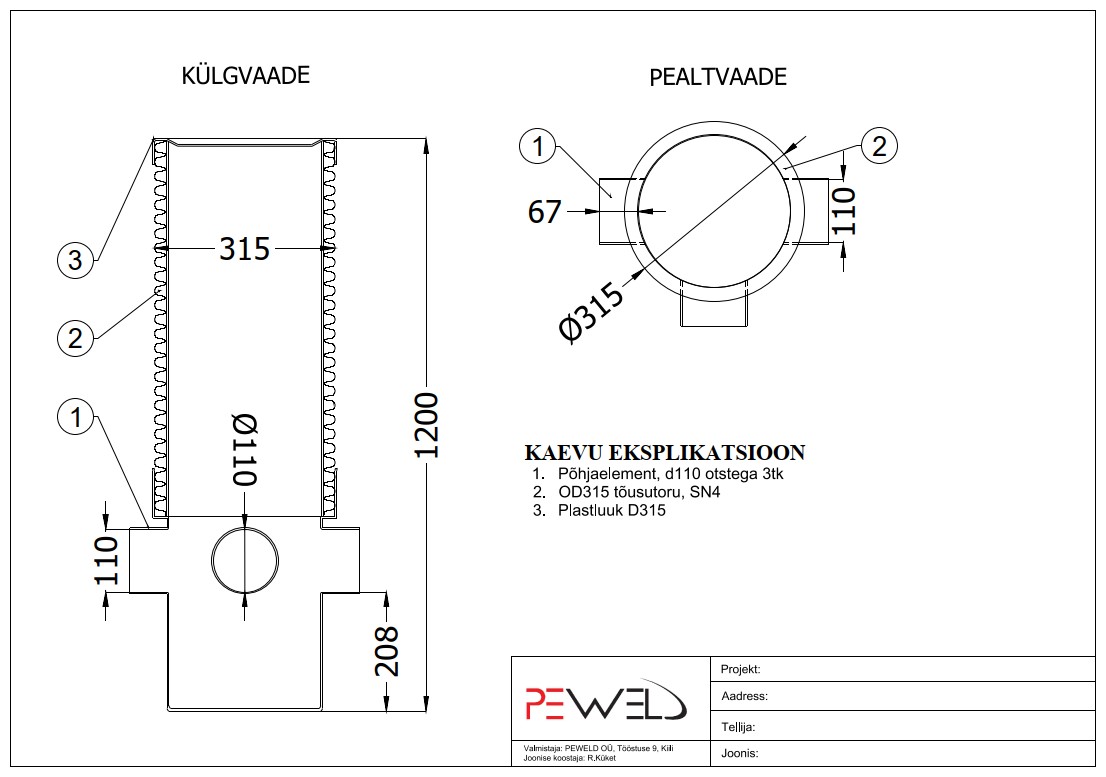 peweld Drenaazikaev plastluugiga de 315 h=1,2m kotiosa 0,2m