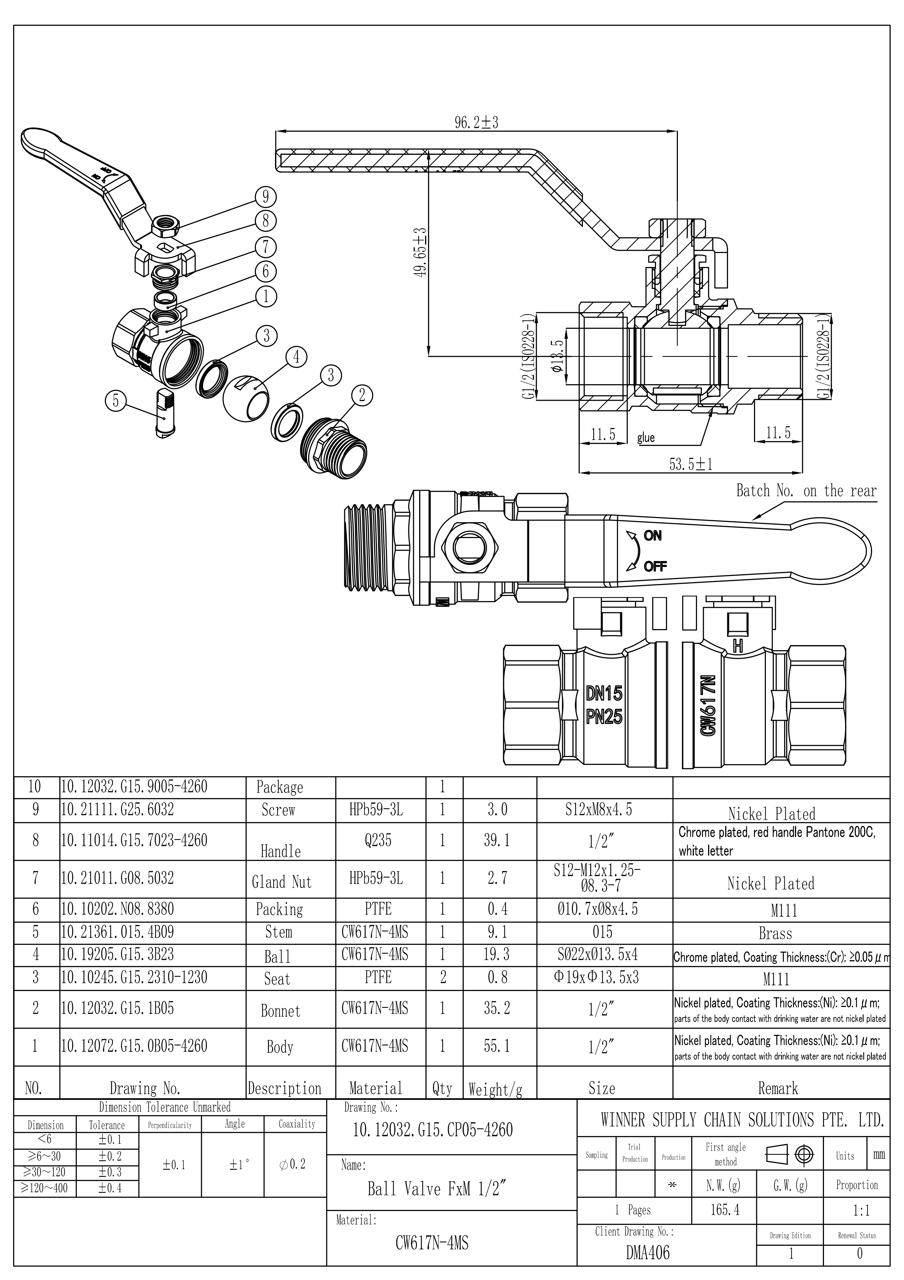 undefined Kuulkraan messing nikkel 1/2" s/v pn25