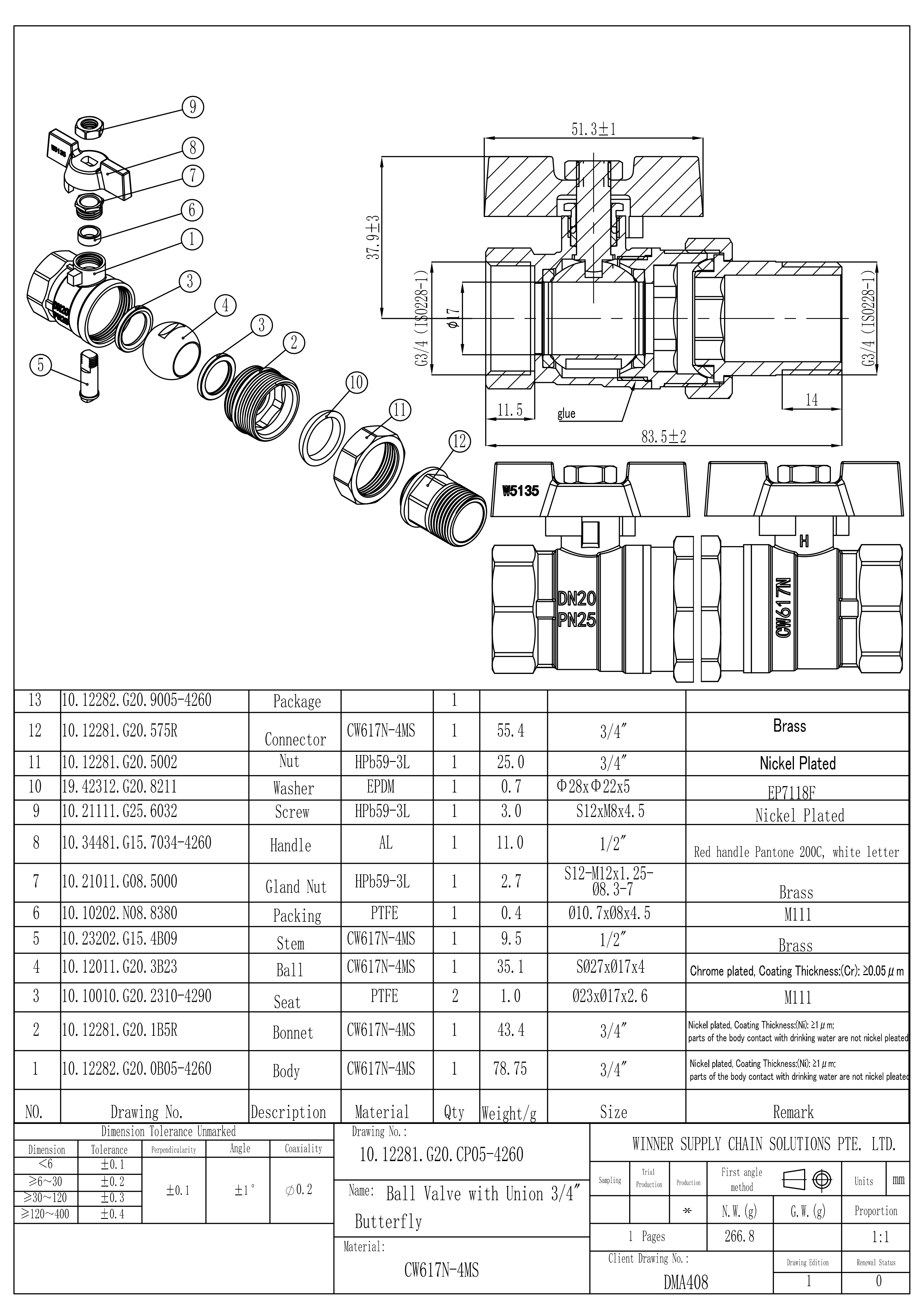 undefined Kuulkraan messing am liitm. 3/4" s/v pn25 nikkel
