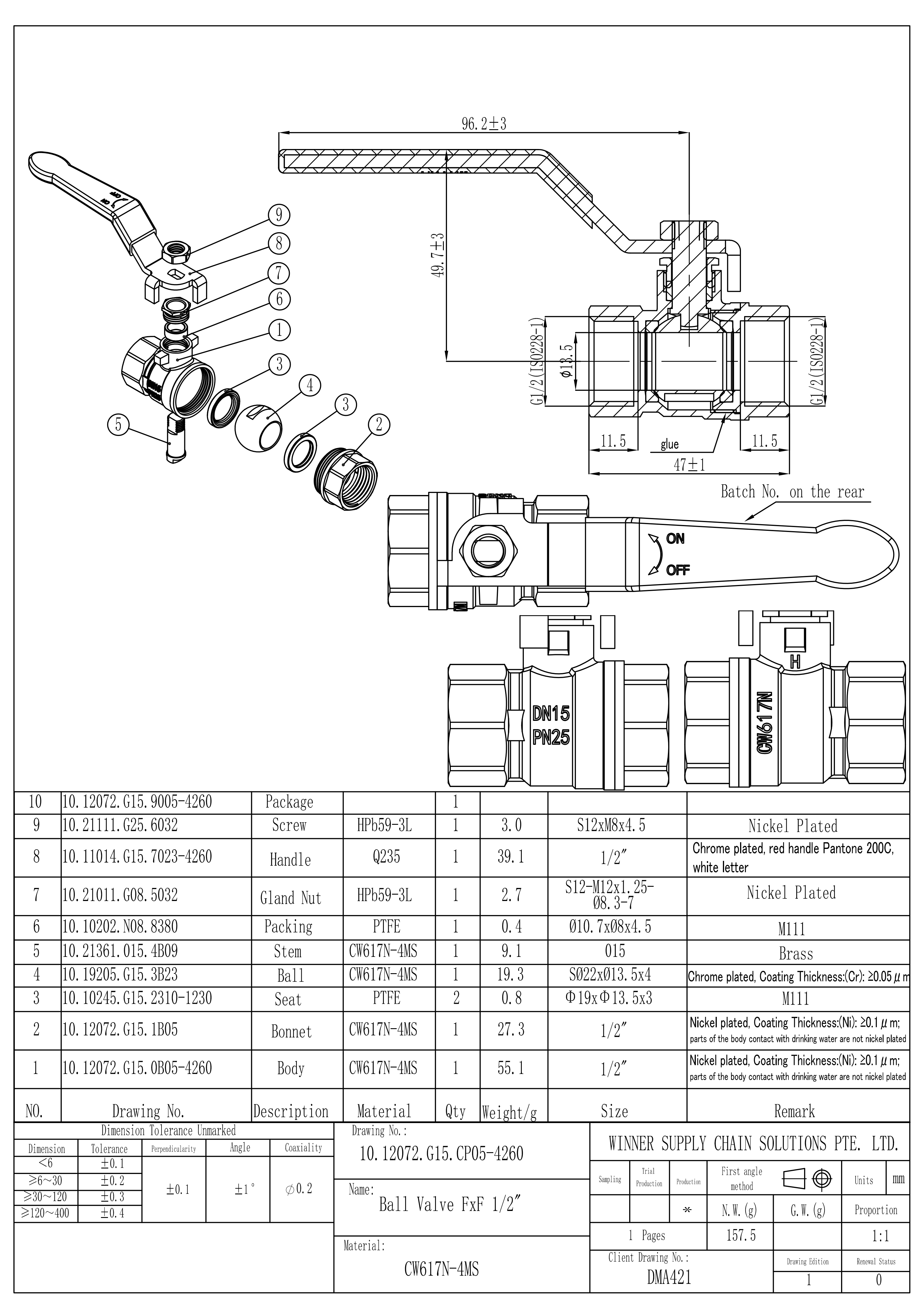 undefined Kuulkraan messing nikkel 1/2" s/s pn25