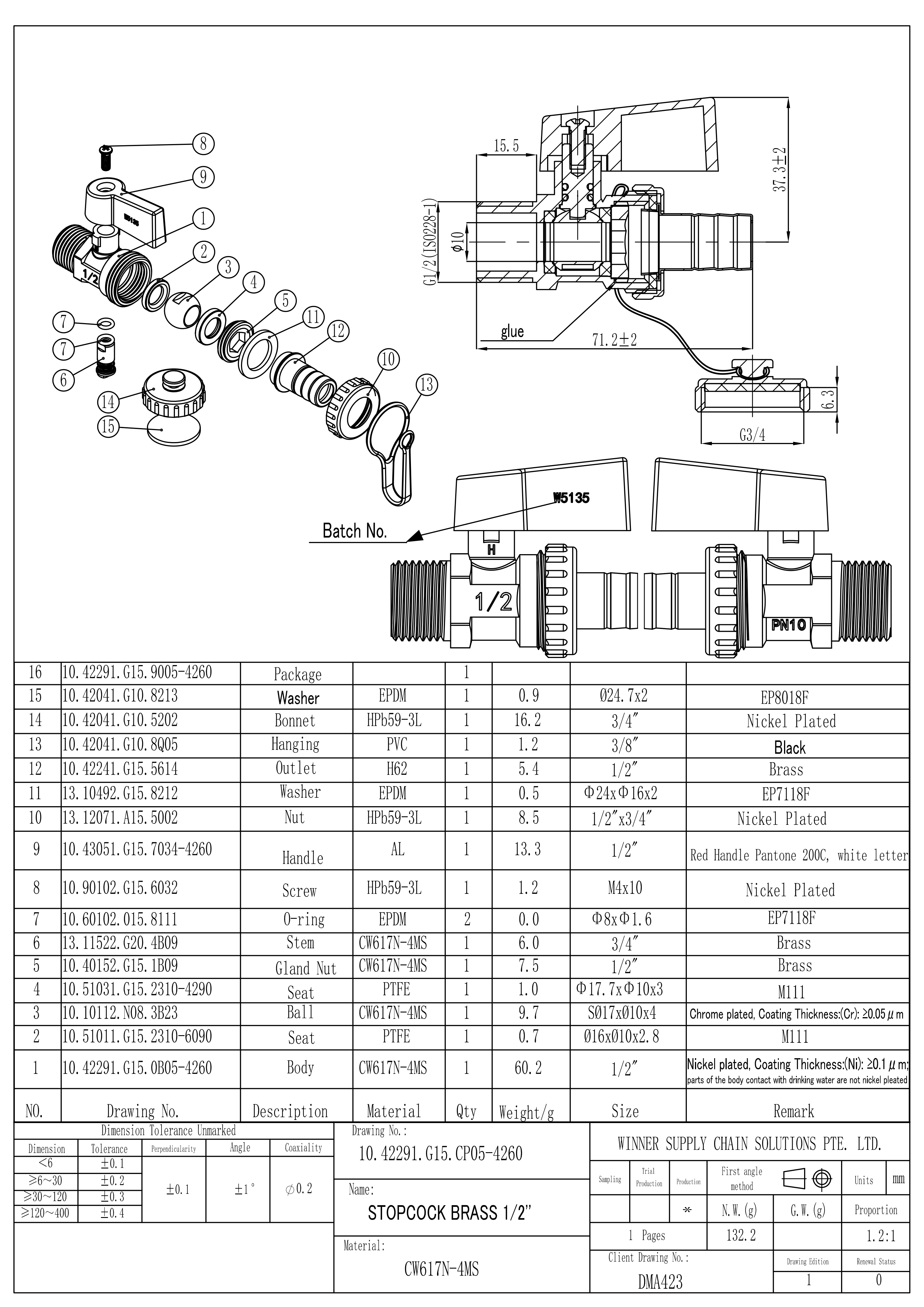 undefined Korkkraan messing 1/2''