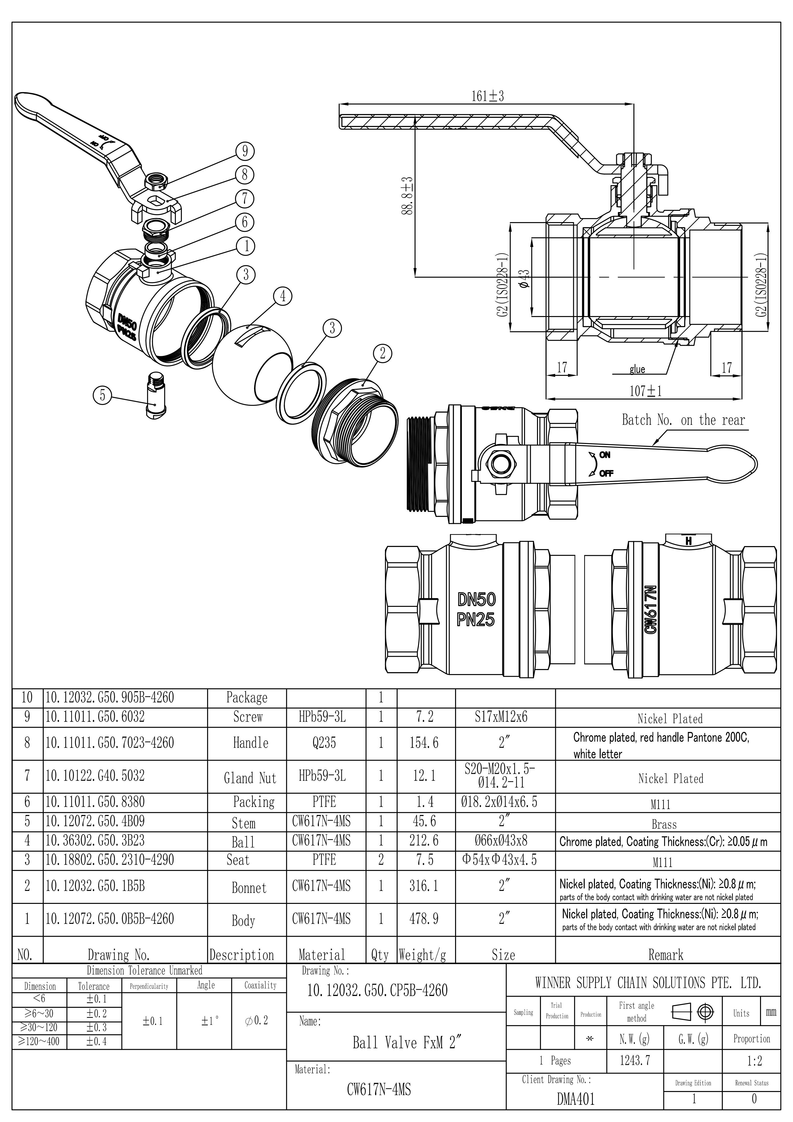 undefined Kuulkraan messing nikkel 2" s/v pn25