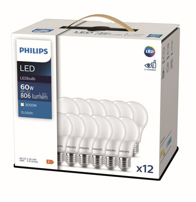 STANDARD LAMP  12-PACK E27 830 806LM 60=8W A60 12PCS