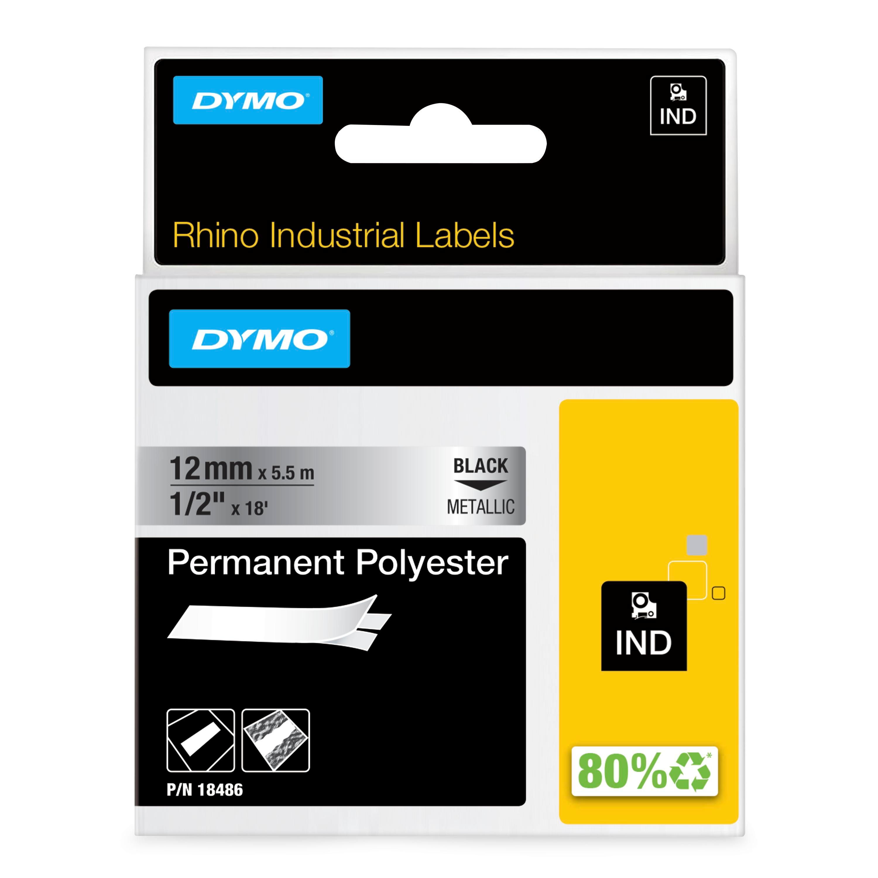 dymo Dymo rhino poly 12mm bk/met rhino metallized perm 12mm