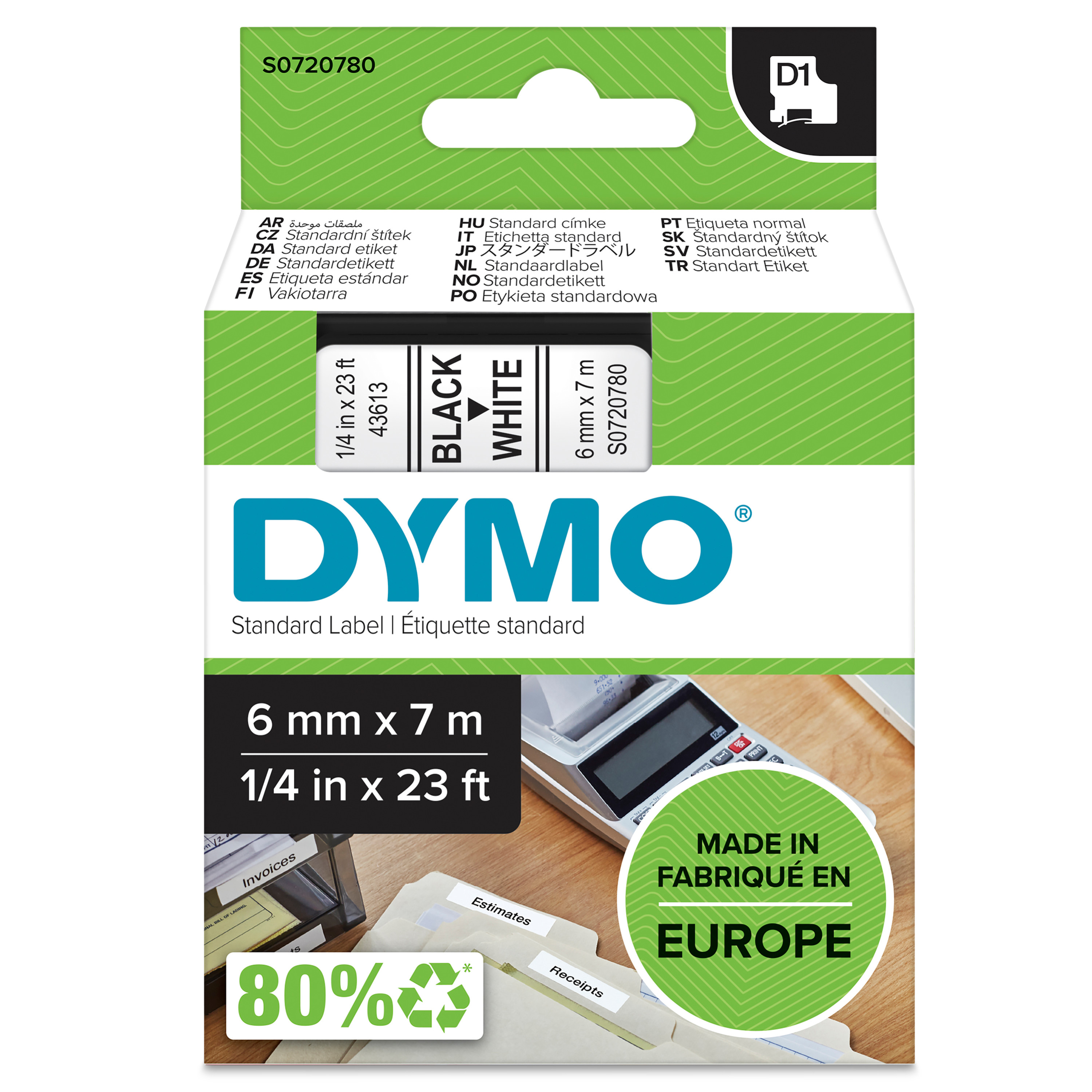 dymo Dymo d1 tejp 6mm sv/vit d1 6mm svart/vit global