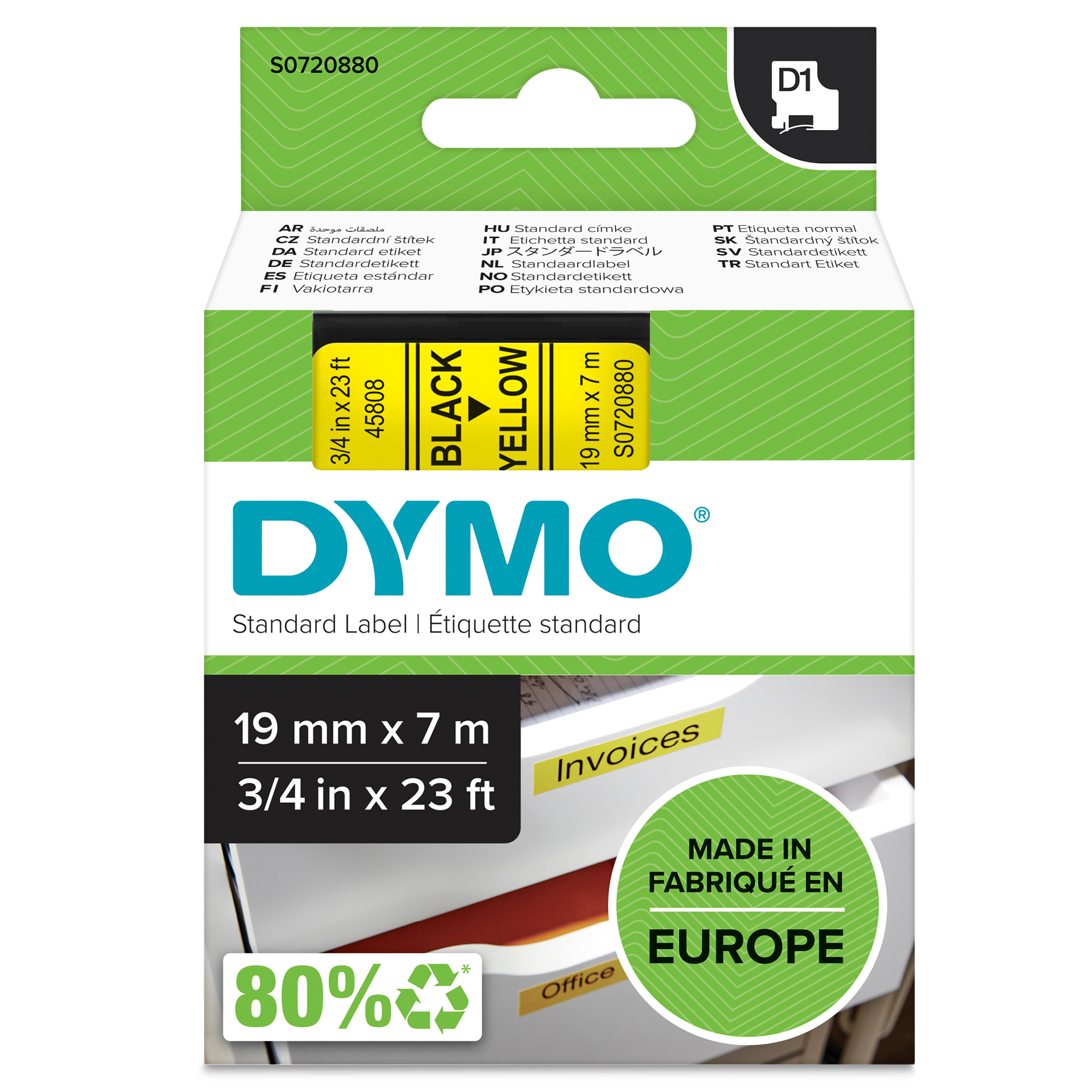 dymo Dymo d1 tejp 19mm sv/gul d1 19mm svart/gul eu