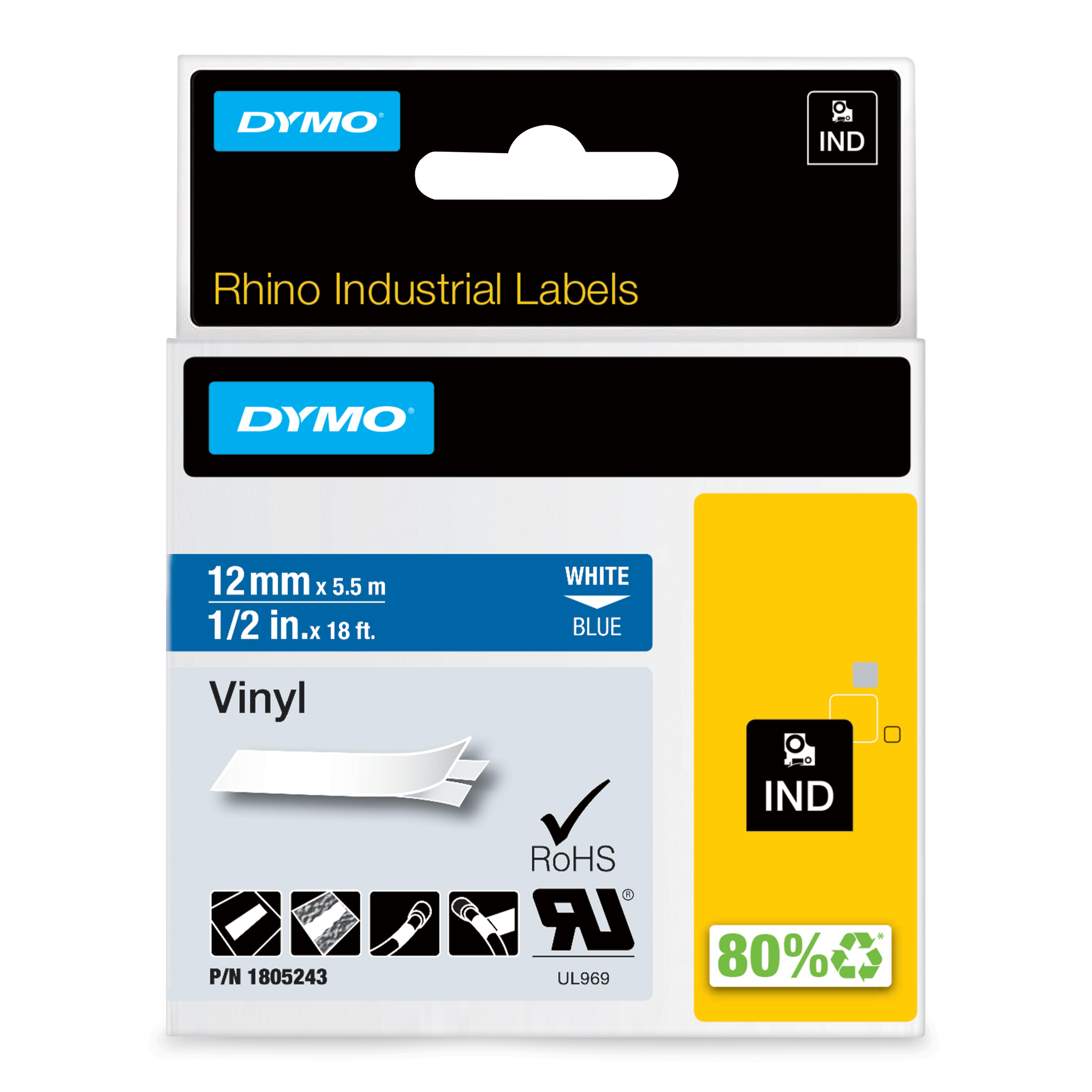 dymo Dymo rhino vinyl 12mm vit/blå rh 12mm blå vinyl