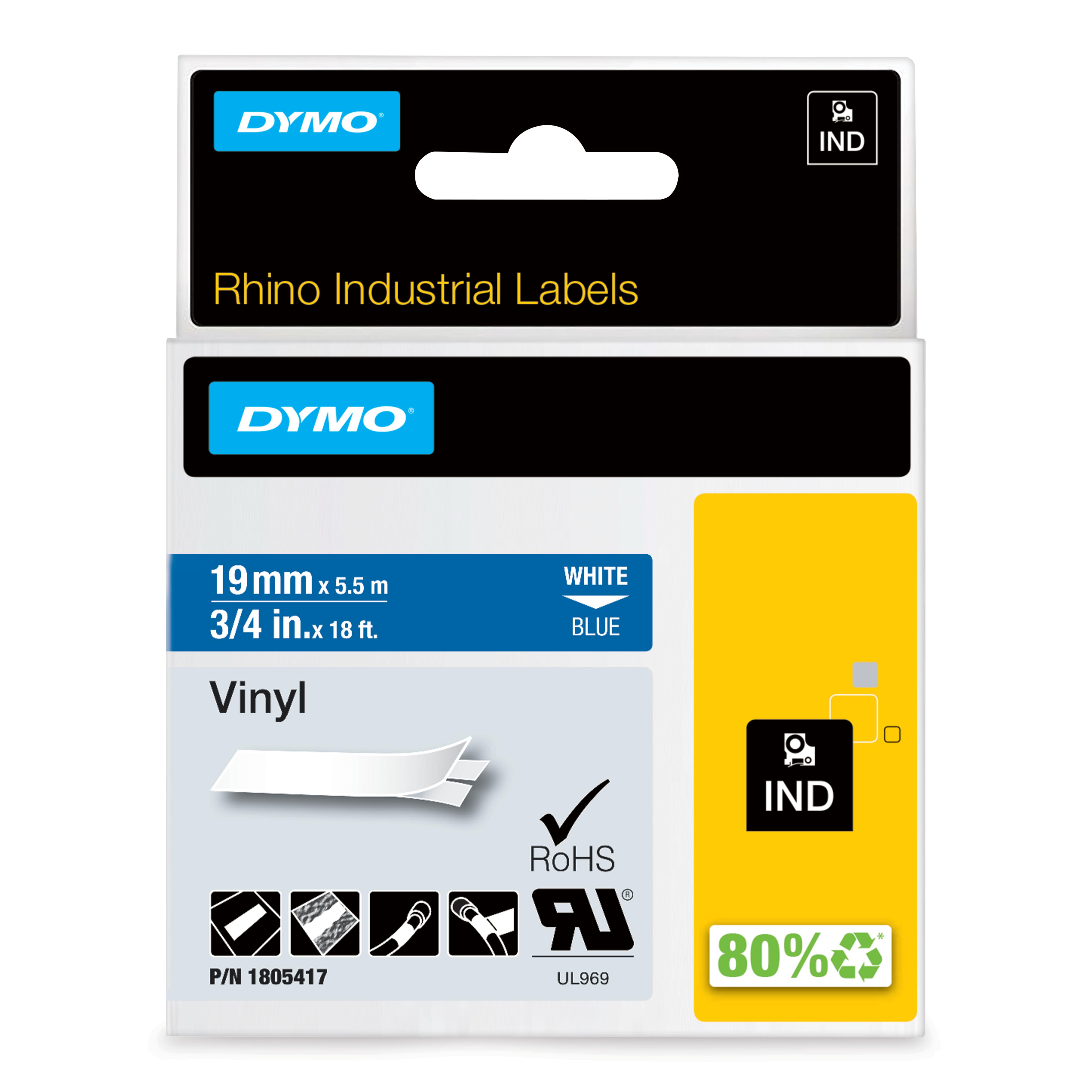 dymo Dymo rhino vinyl 19mm vit/blå rh 19mm blå vinyl