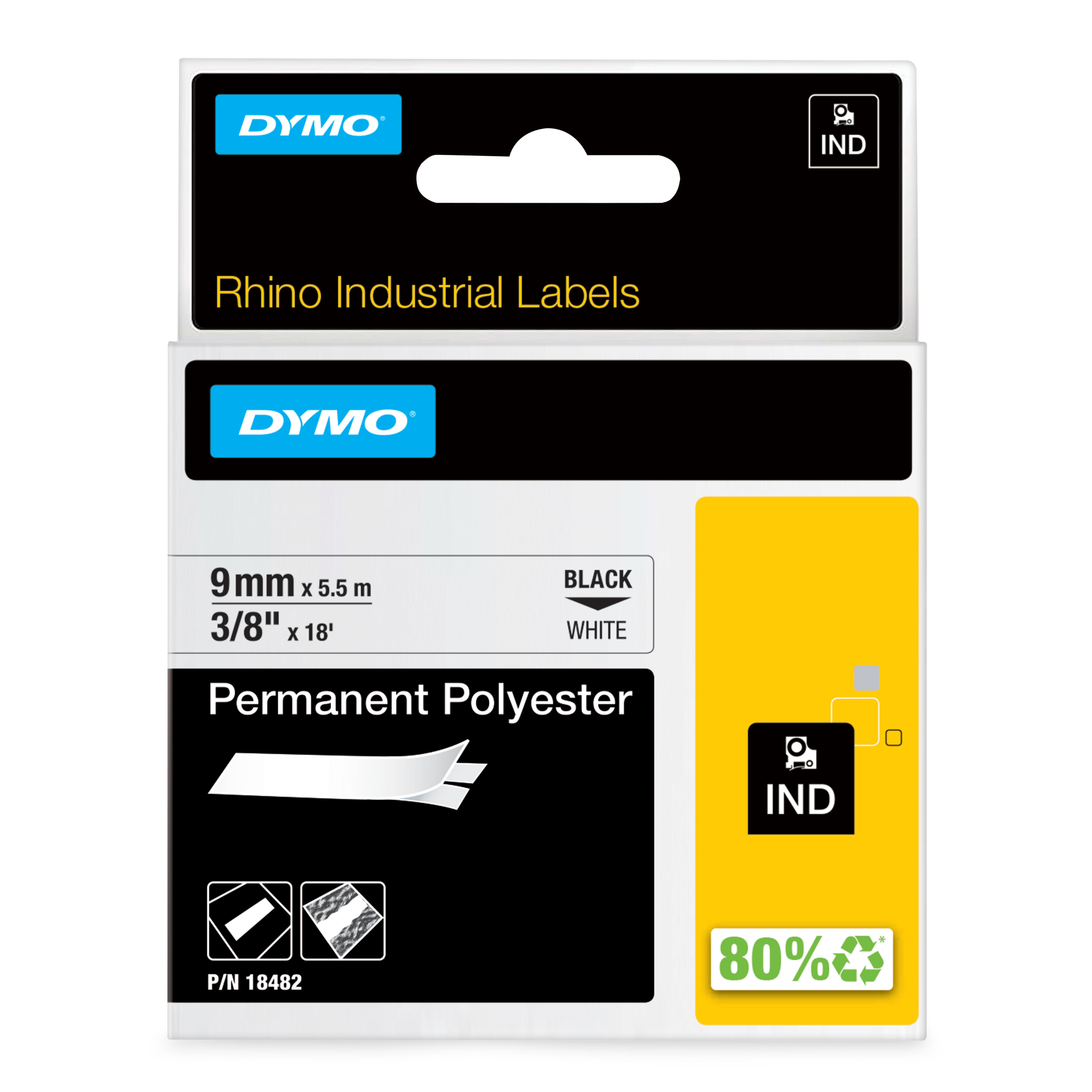 dymo Dymo rhino poly 9mm bk/wt rhino white perm pol label 9mm