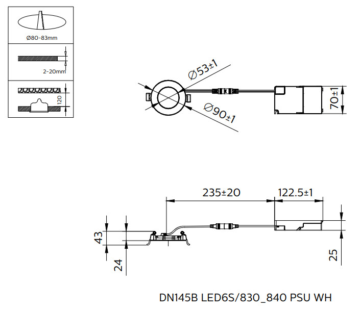 philips Downlight coreline 650lm 830/840 d68 on/off ip44