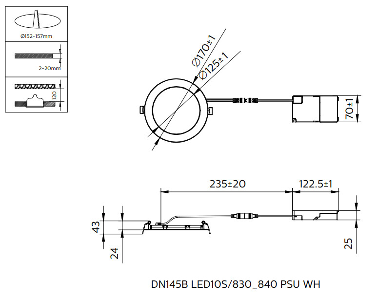 philips Downlight coreline 1100lm 830/840 d152 on/off