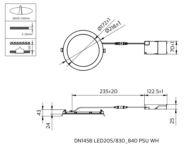 philips Downlight coreline 2100lm 830/840 d203 on/off