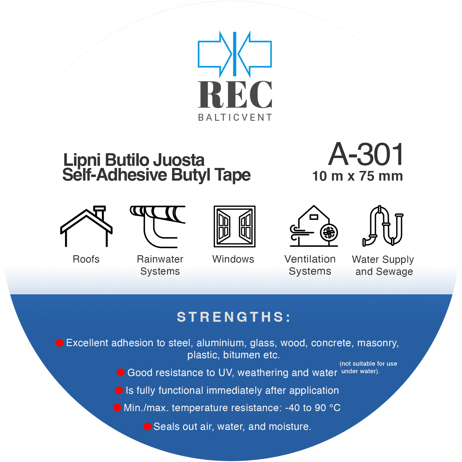 rec Pe-butüül ventteip a-301-50 10m x 50mm x 0,95mm