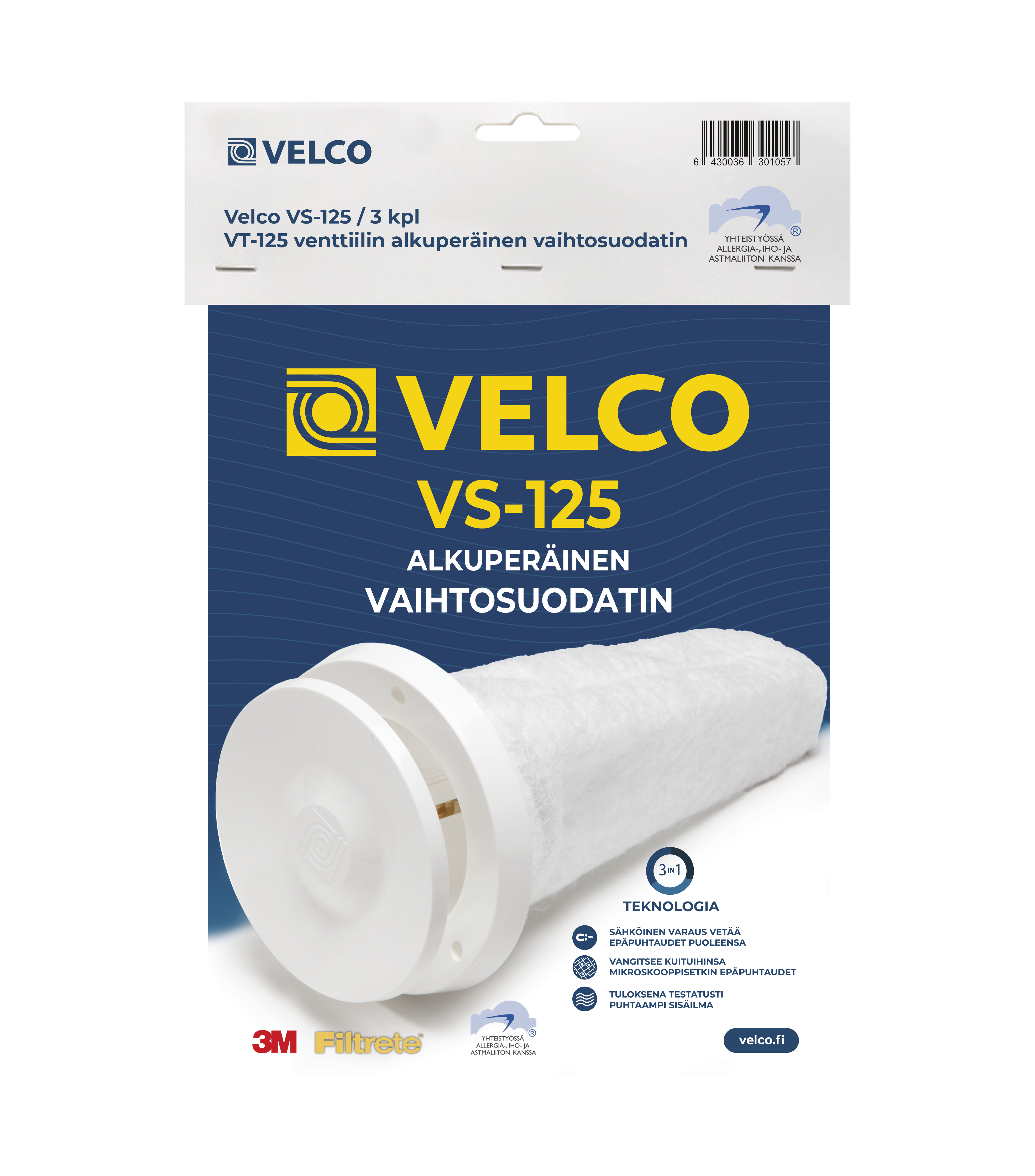 VAIHTOSUODATIN VELCO VS-125, VSR-125, VLR-125 3KPL