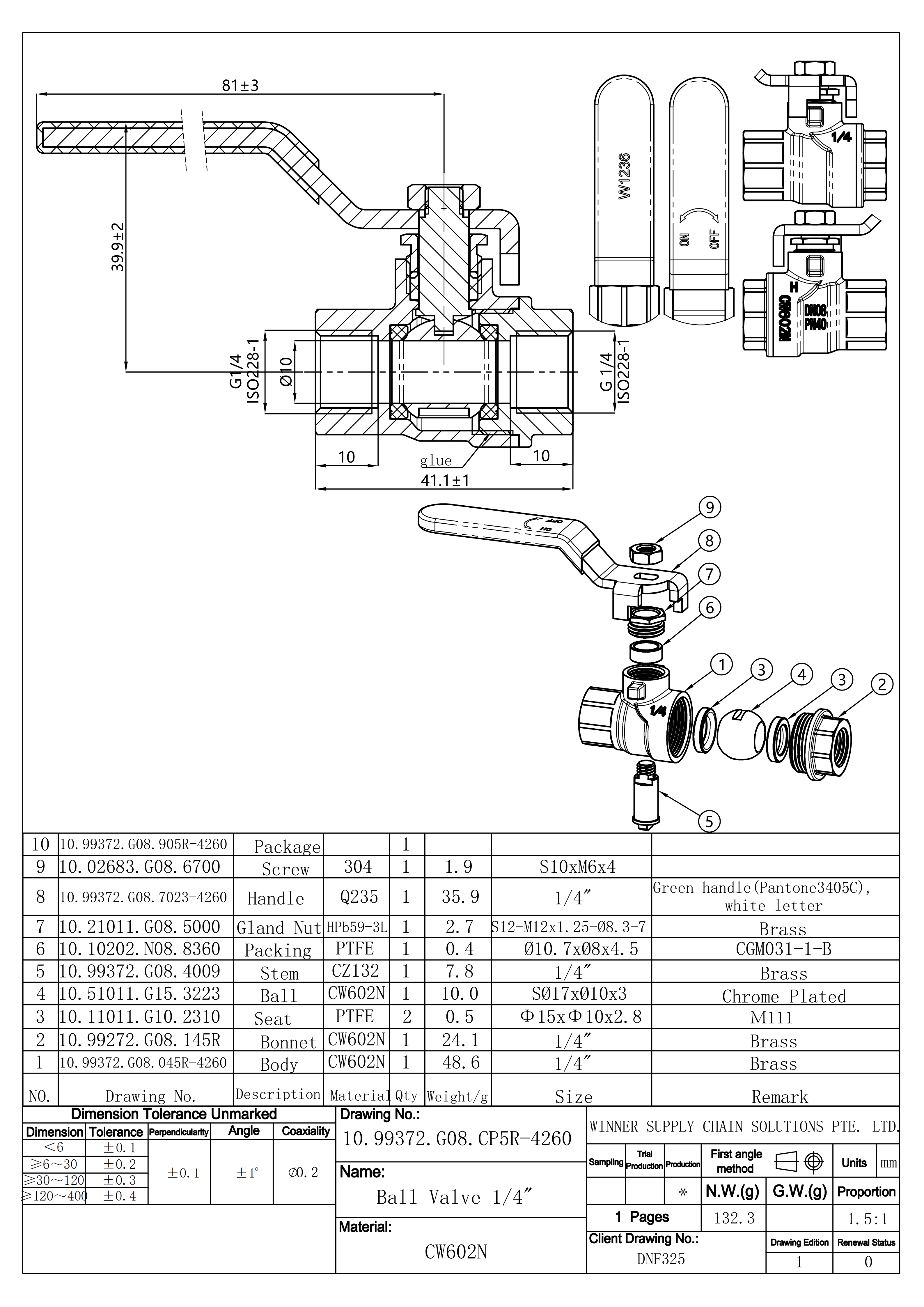 undefined Kuulkraan erimessing 1/4" s/s pn40