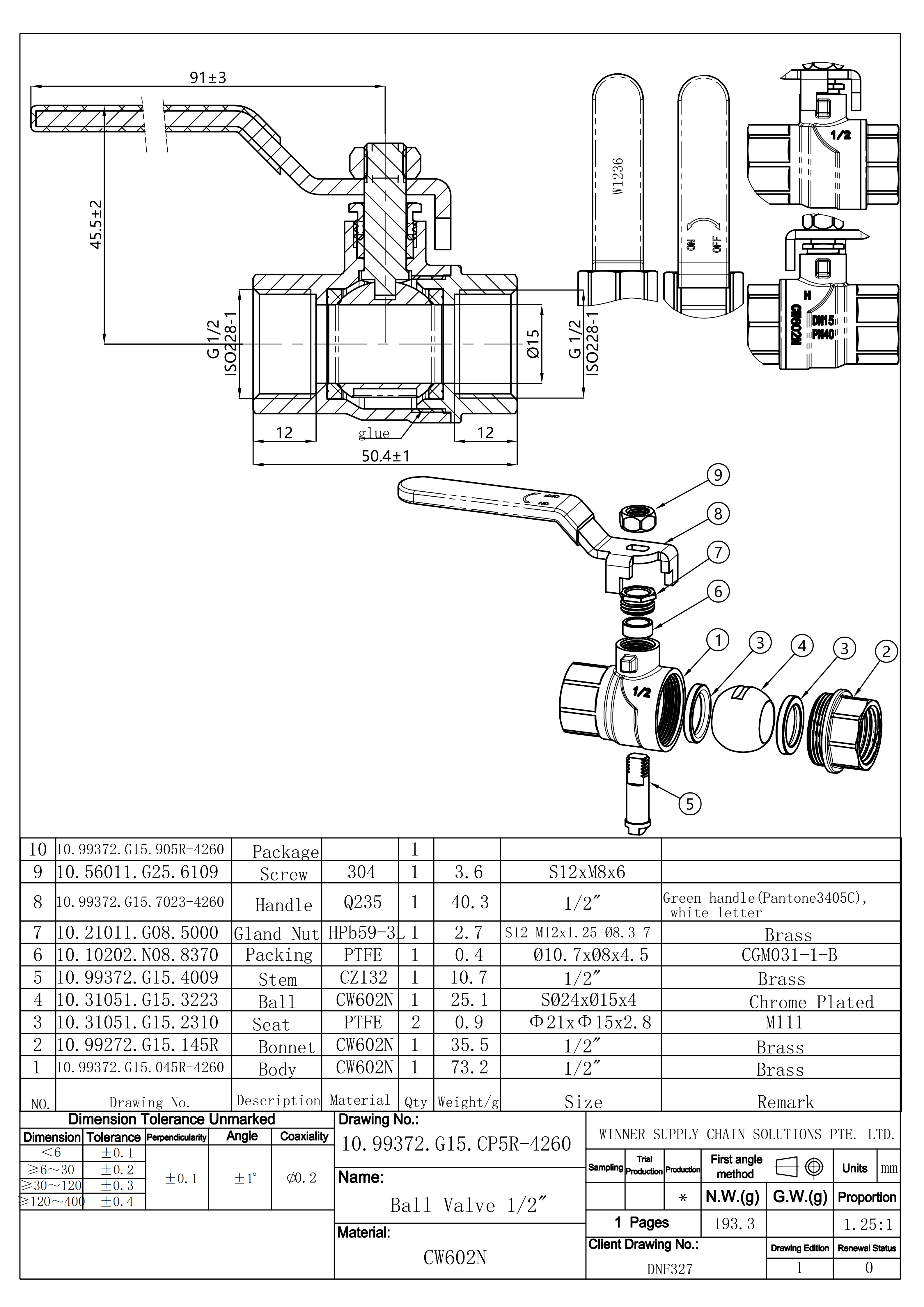 undefined Kuulkraan erimessing 1/2" s/s pn40