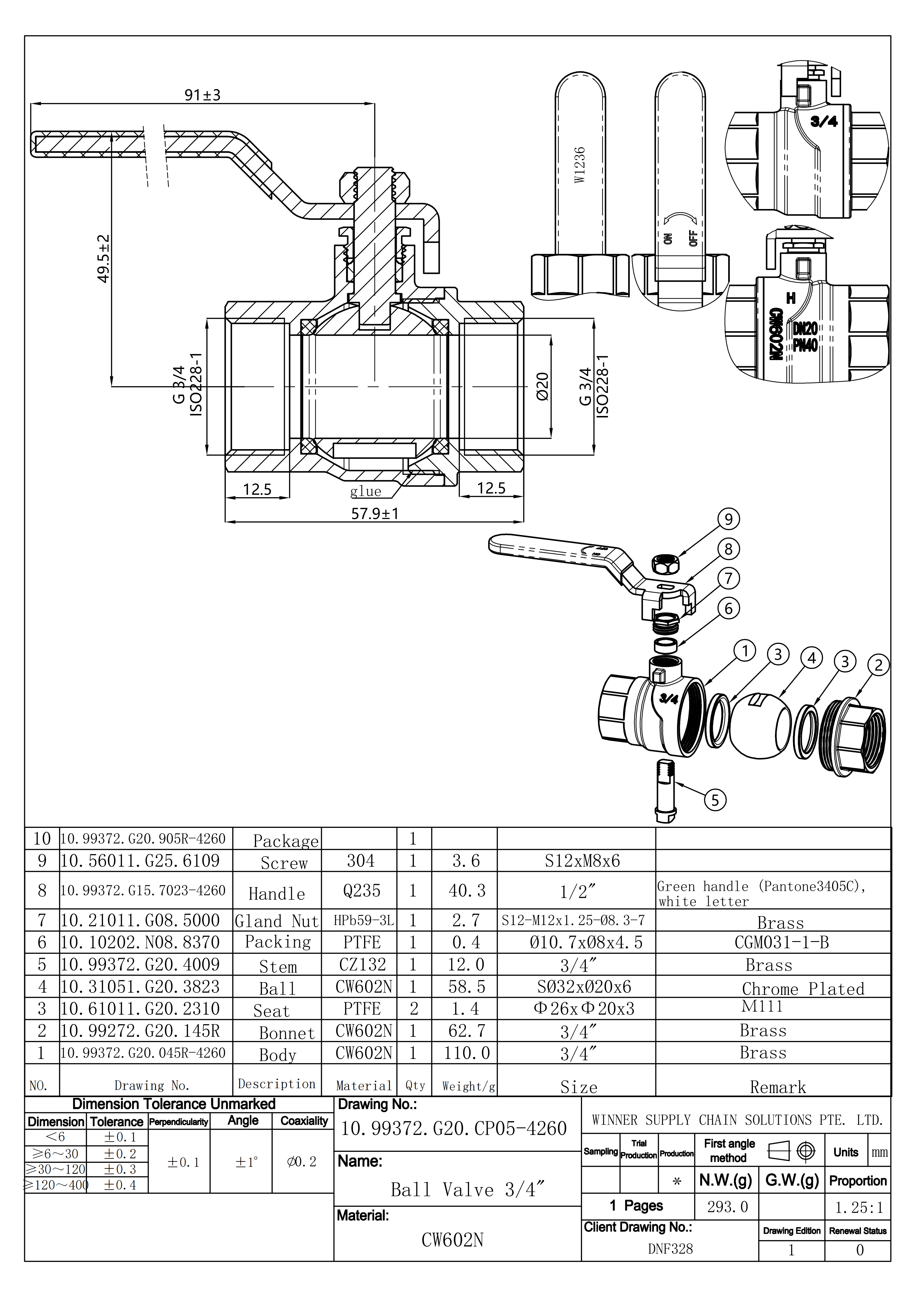undefined Kuulkraan erimessing 3/4" s/s pn40