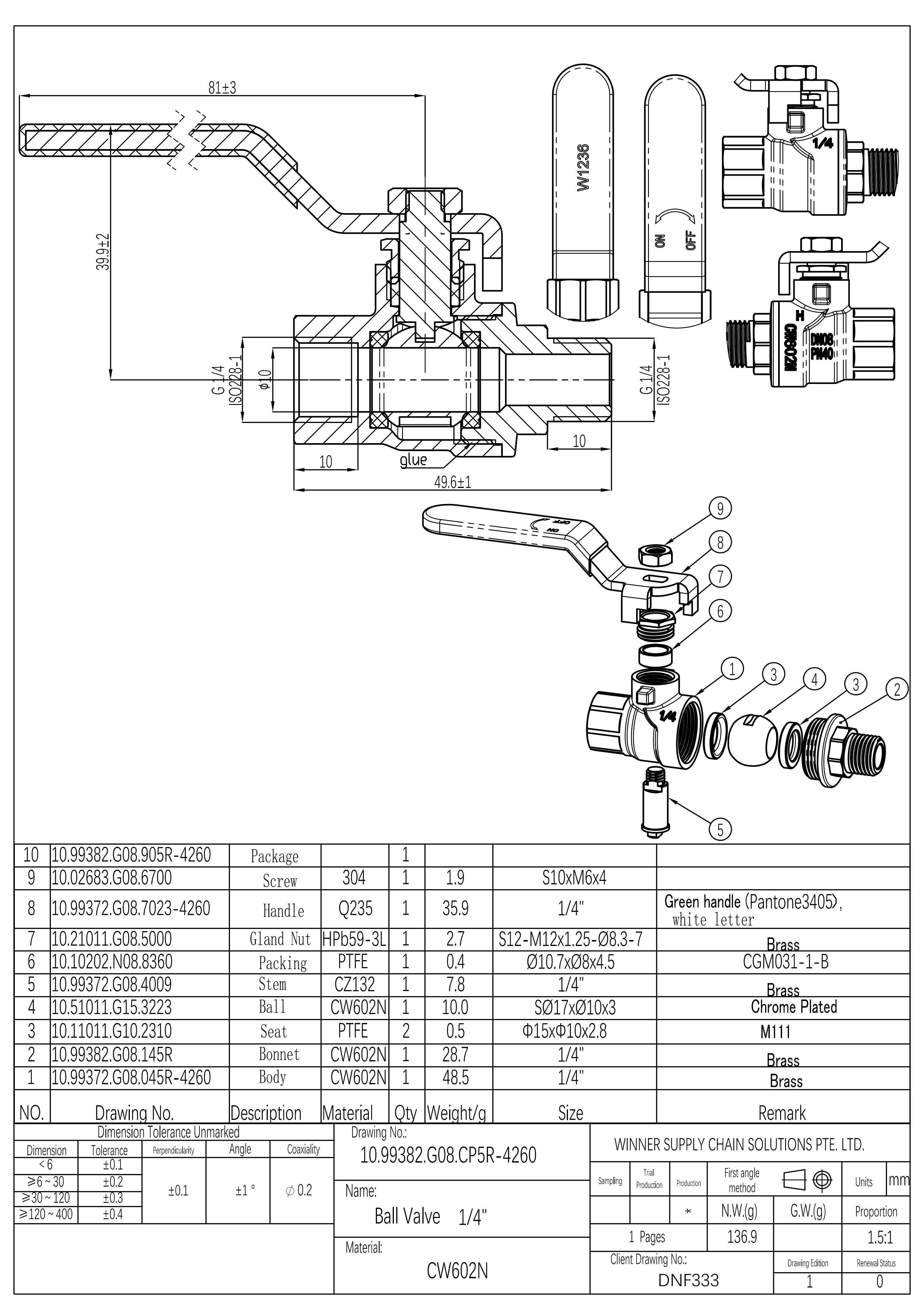 undefined Kuulkraan erimessing 1/4" s/v pn40
