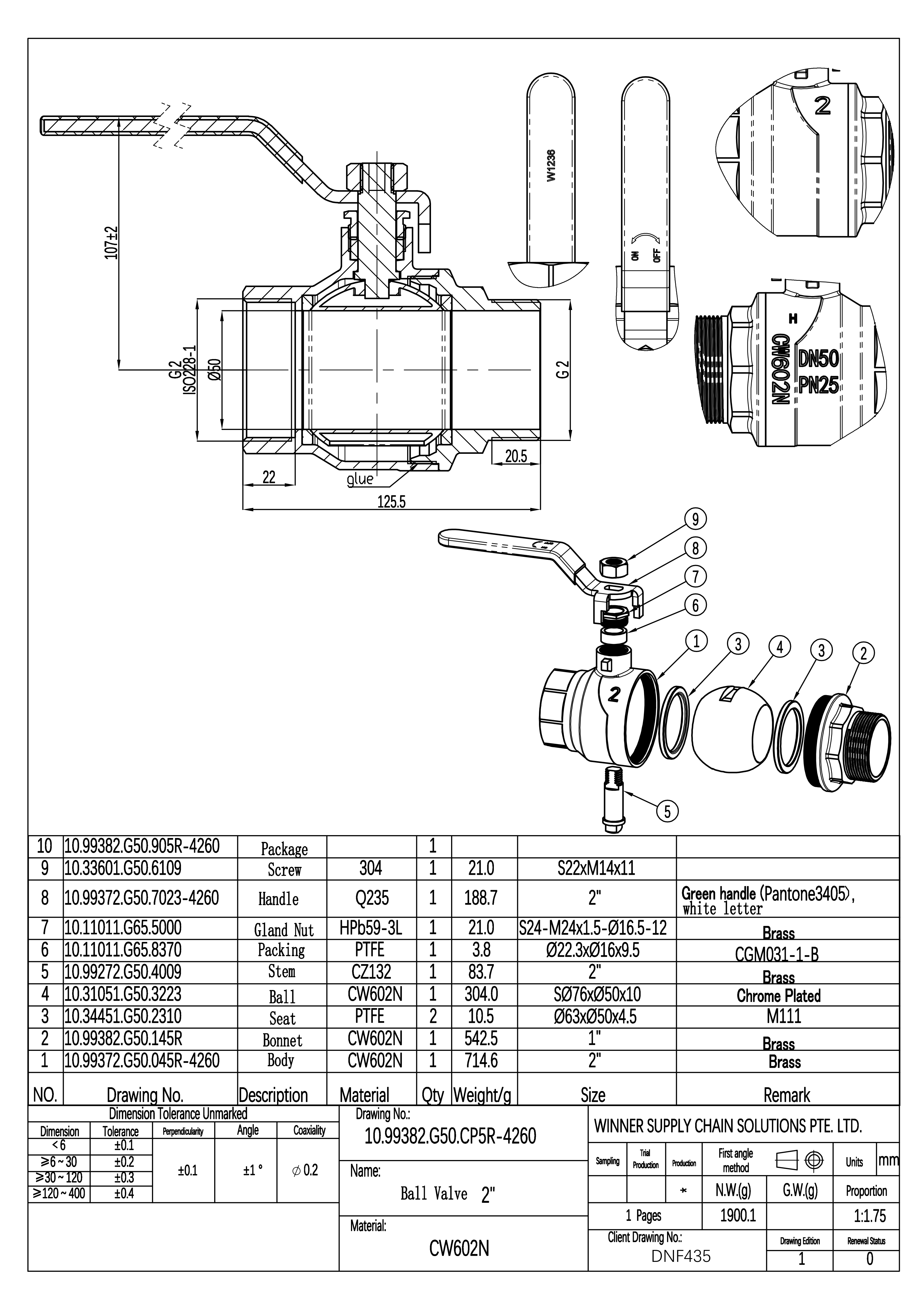 undefined Kuulkraan erimessing 2" s/v pn25