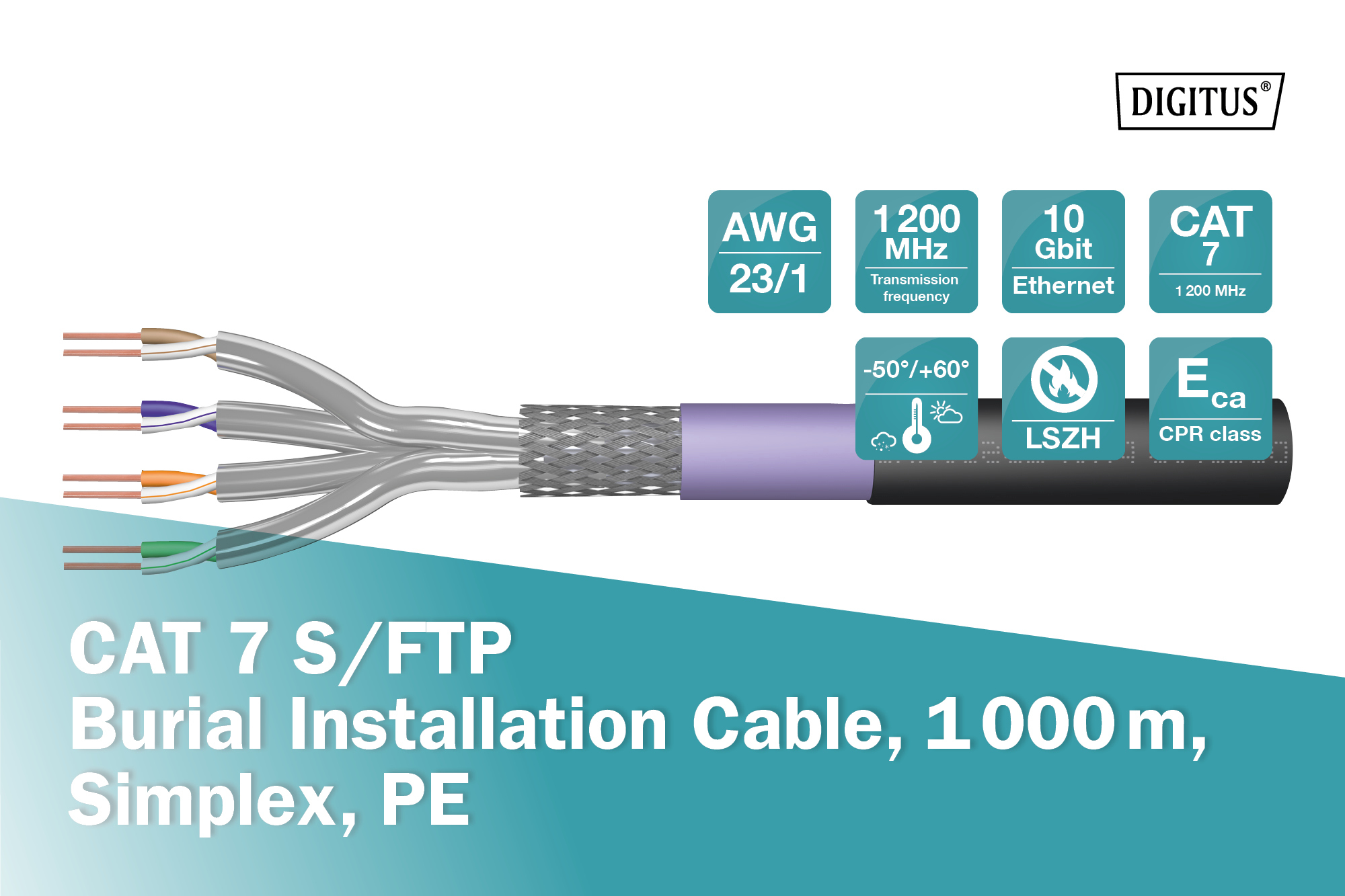 digitus Data cable-cat7 digitus cat7 s/ftp 4p eca 1000m
