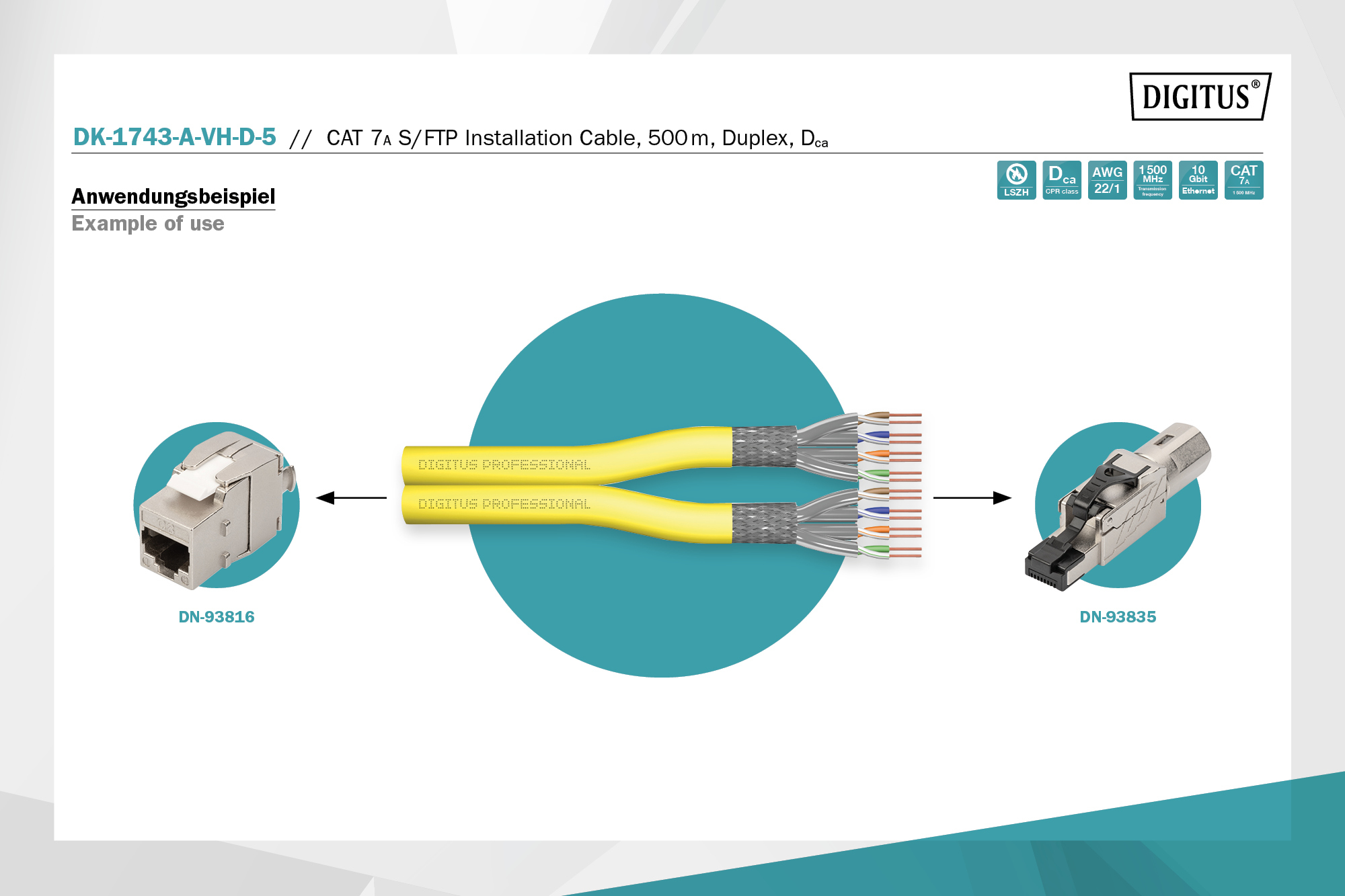 digitus Data cable-hf cat7a digitus cat7a s/ftp 2x4p hf dca 500m
