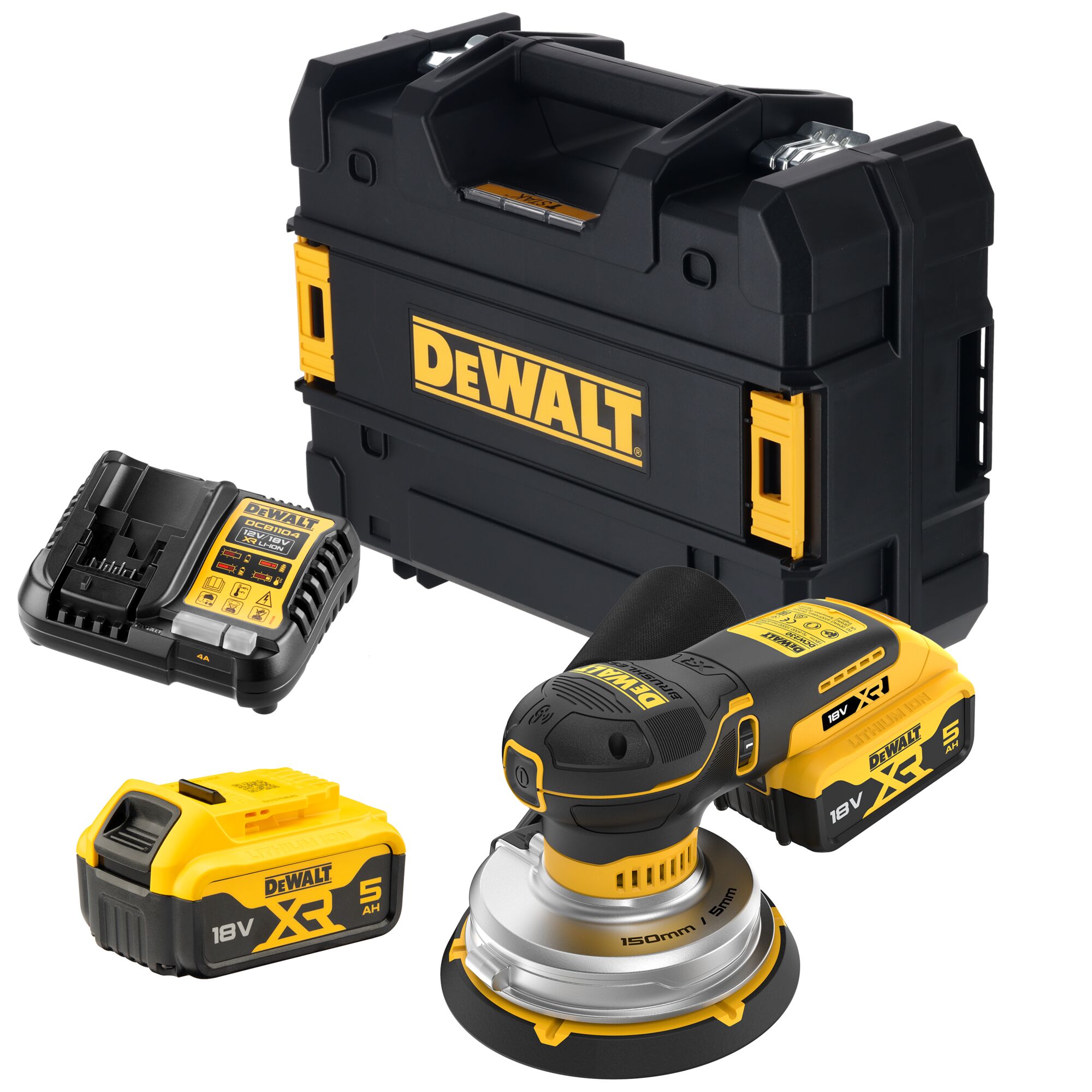 AKKUEPÄKESKOHIOMAKONE DEWALT 18V XR 150MM WTC 2X5,0AH