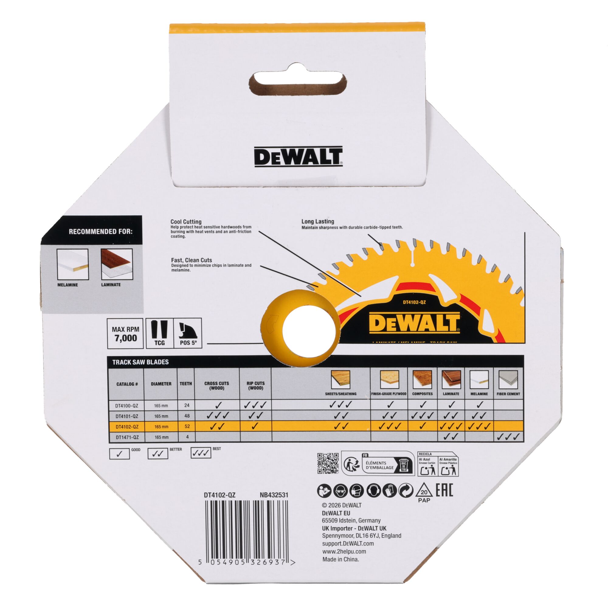 dewalt Upotussahanterä dewalt elite laminaatti 165x20x54t