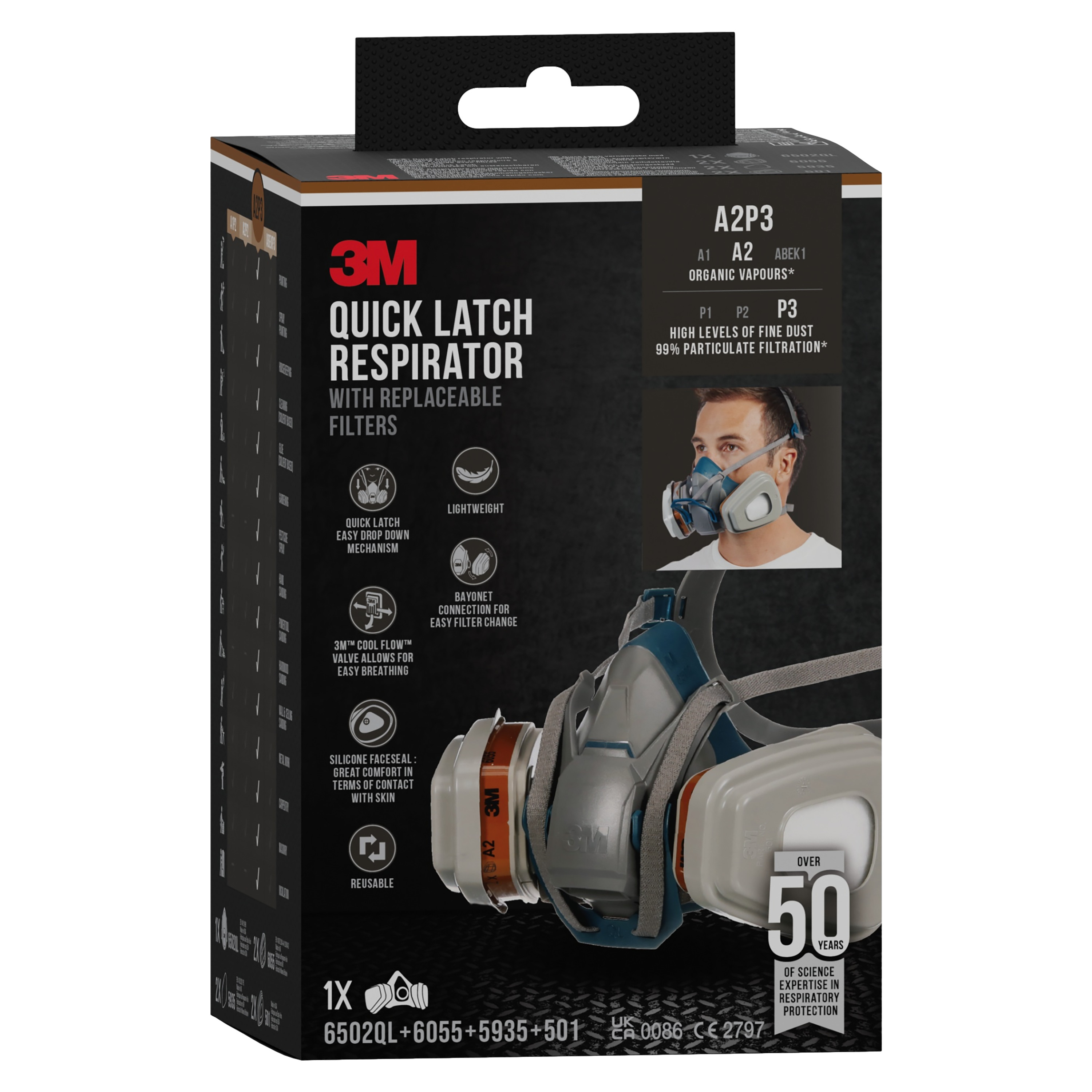 3m 3m andningsskydd, 6502ql, a2p3, 1