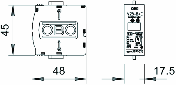 obo bettermann Ylijännitesuojamoduli obo v25-b+c/0-npe 50ka 280v b+c
