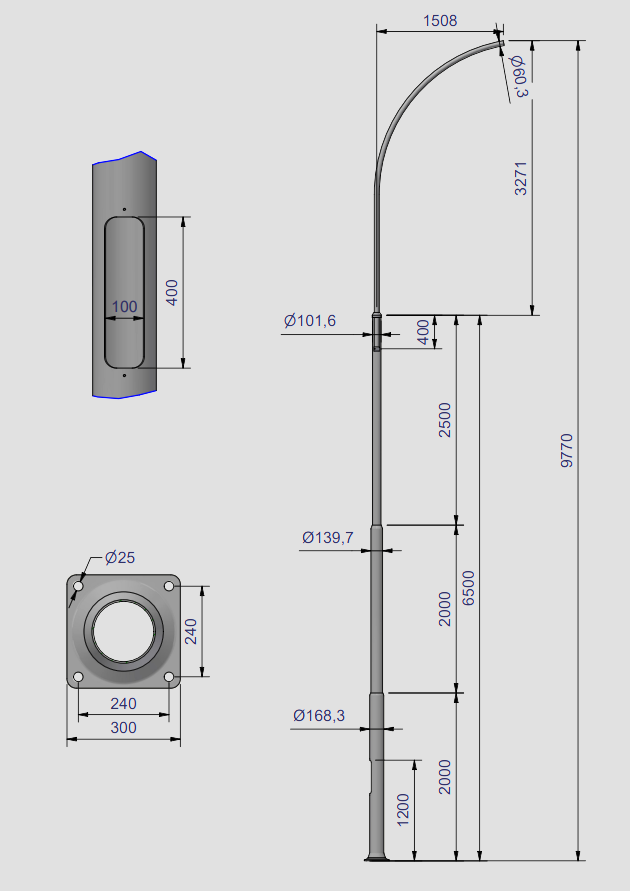 Utliggermast LPH 9,5M PL240 Vzn