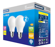 LED Classic A60 E27 827 4W 470 lm 2-pack