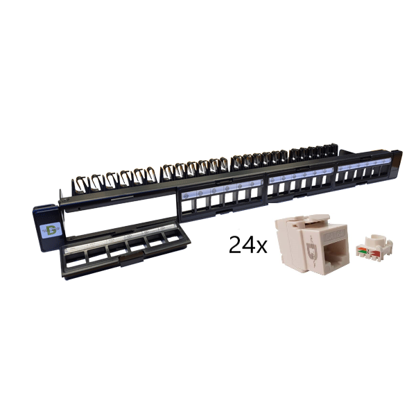 Patch panel 1U 24 uttak Kat6A