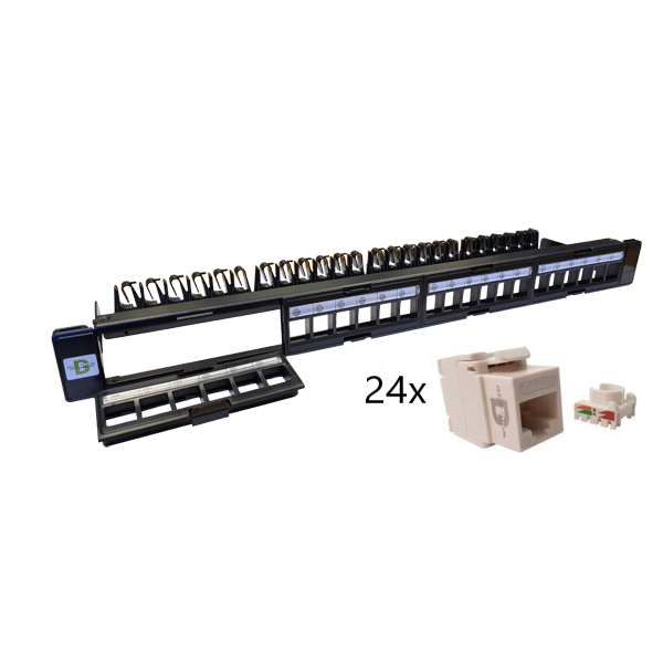 Patch panel 1U 24 uttak Kat6