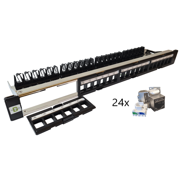 Patch panel 1U 24 uttak Kat6A