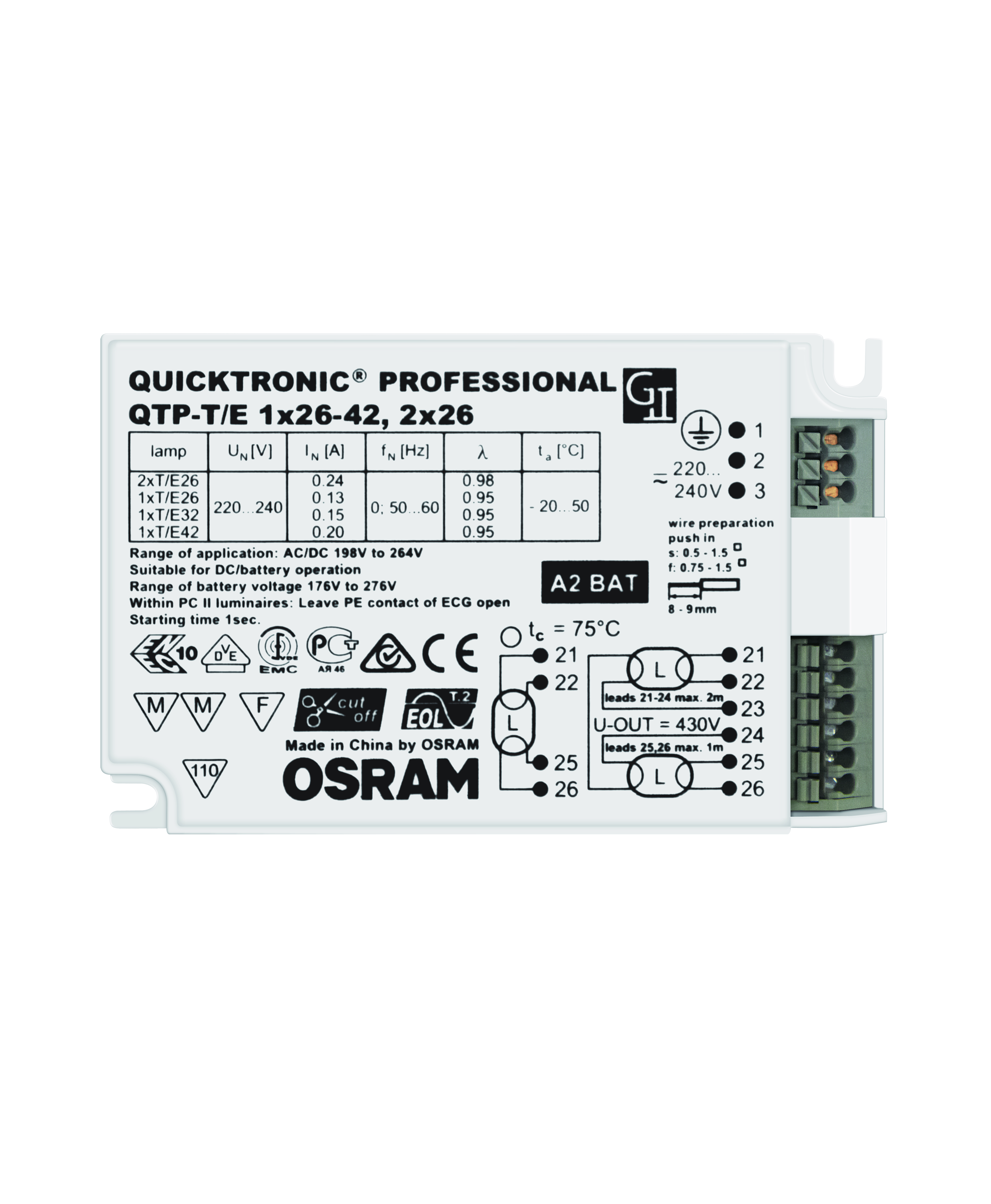 osram Elektroninen liitäntälaite qtp-t/e1x26-42,2x26/220-240v