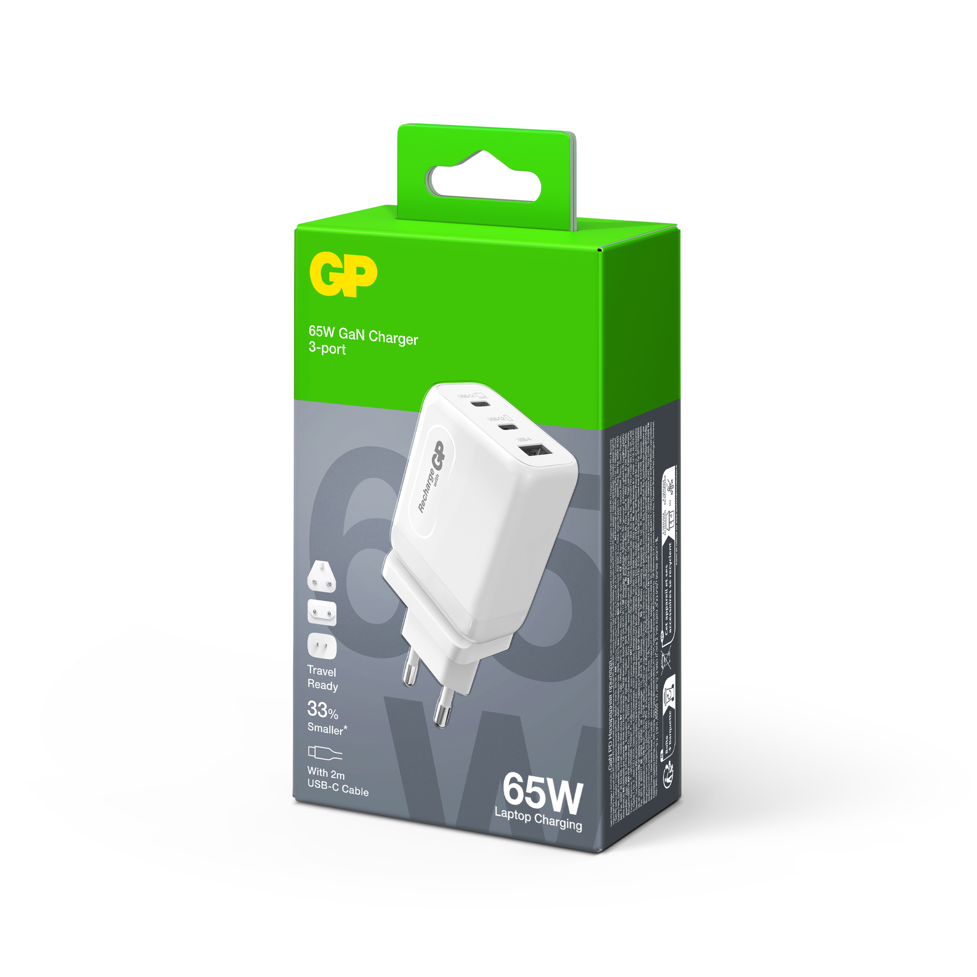 gp Seinälaturi usb gan 65w gm3b 2xusb-c + 1xusb-a portti