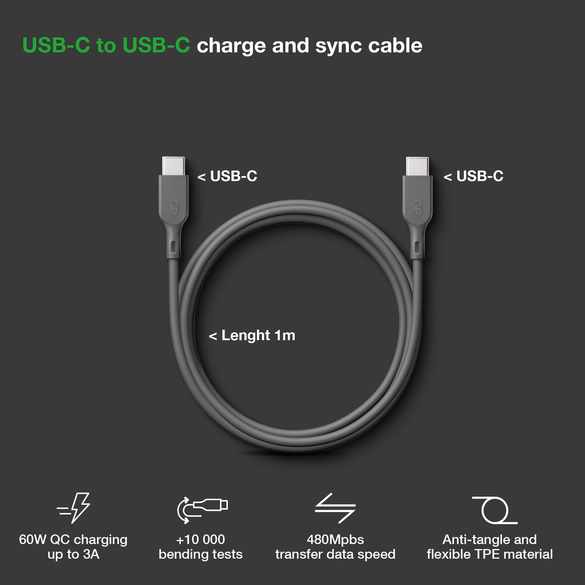 gp Usb-cable usb-c to c cc1p 60w 1m