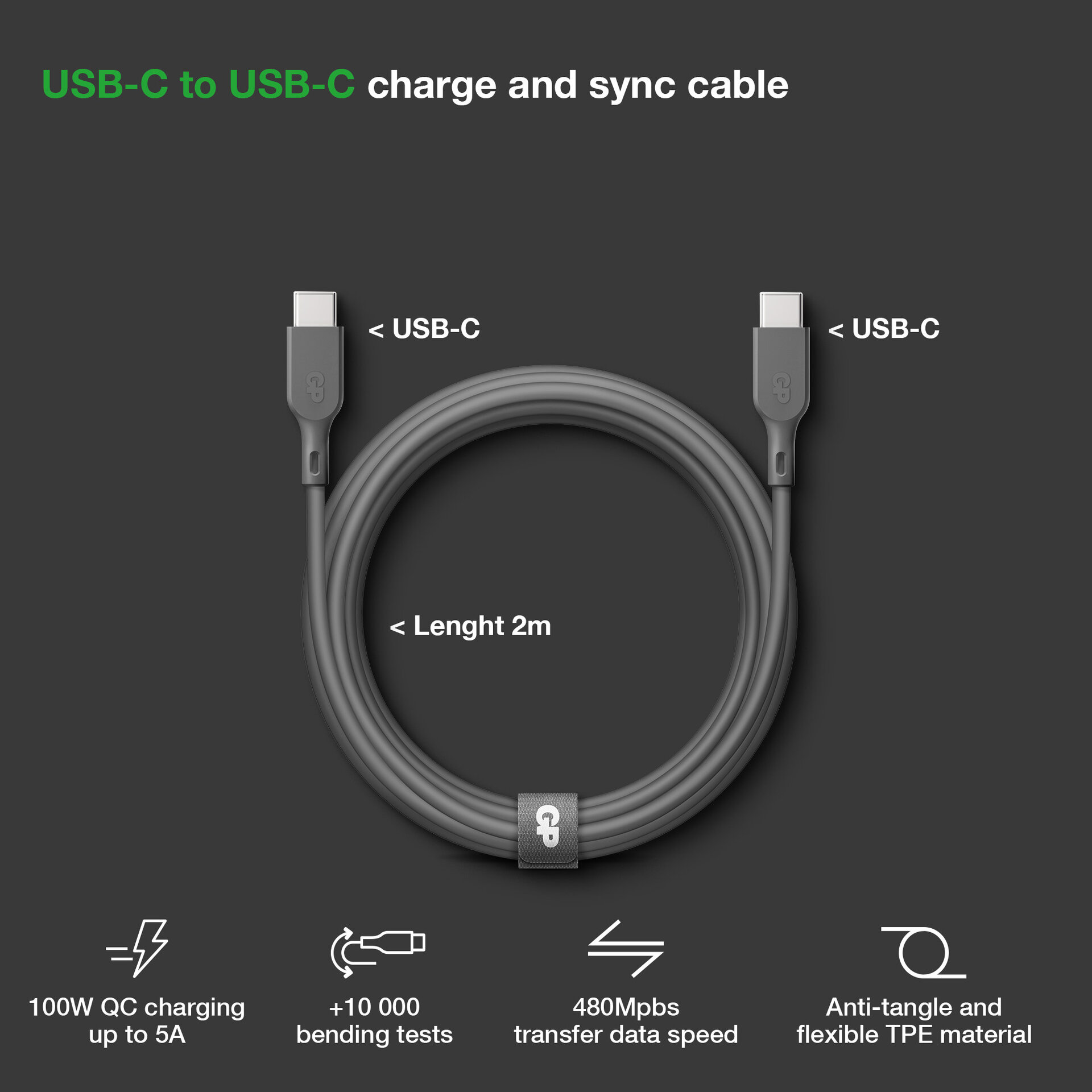 gp Usb-kabel usb-c till c cc2p 100w 2m