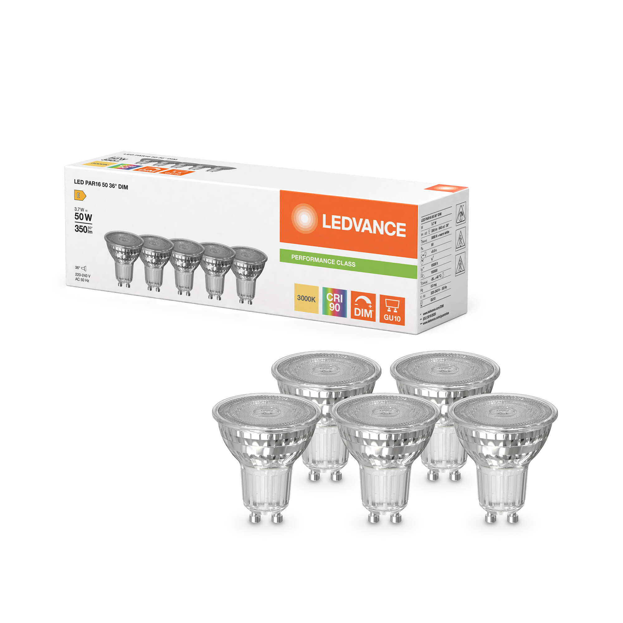 LEDspot PAR16 DIM 350lm 930 GU10 5pk