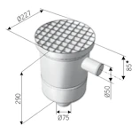 FLOORDRAIN, BASKET HORIZ.+INL. DN70 AISI 304, 1X50 CONC./RES