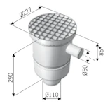 FLOORDRAIN, BASKET HORIZ.+INL. DN100 AISI 304, 1X50 CONC./RE