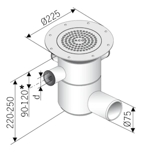 aco Floor drain horizontal aco dn70 aisi 304 2x32 +50,vinyl