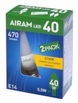 LED-LAMPA AIRAM LED C35 827 470lm E14 OP 2BX