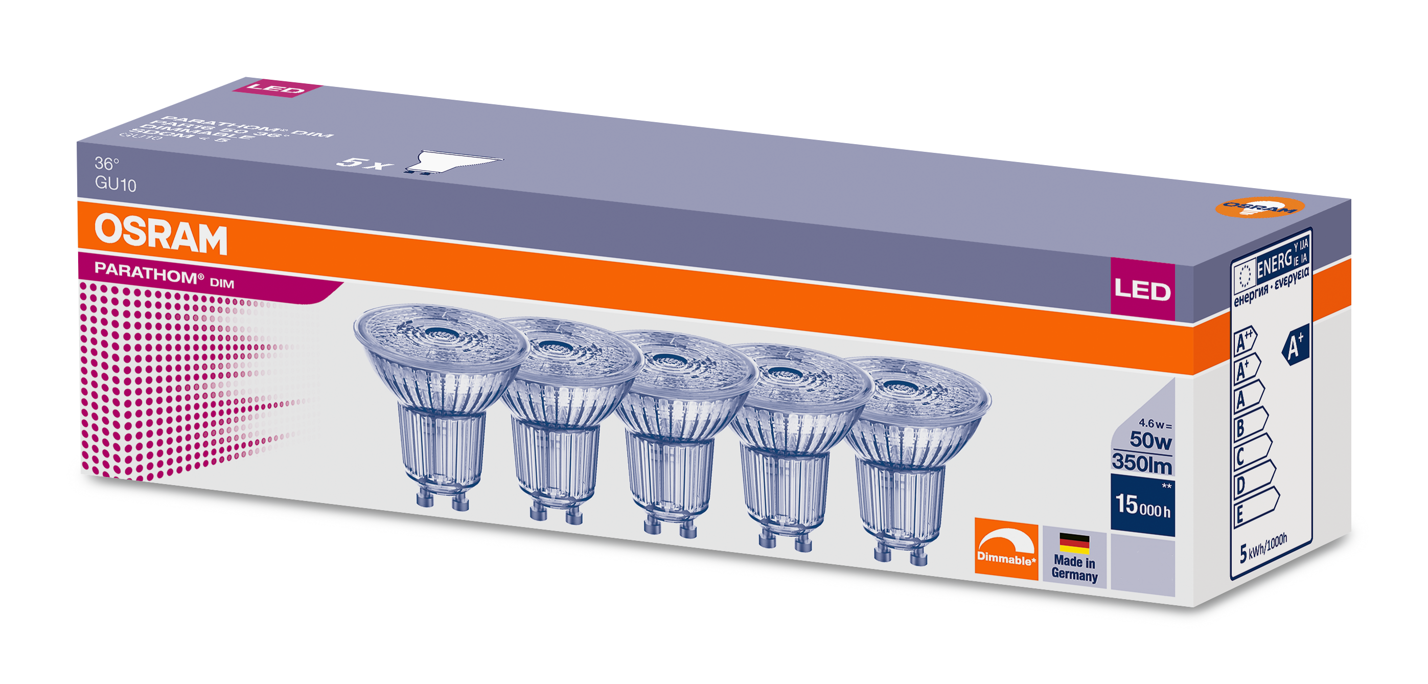 osram Led lamp par16 36 5,9w/927dim gu10 5kpl