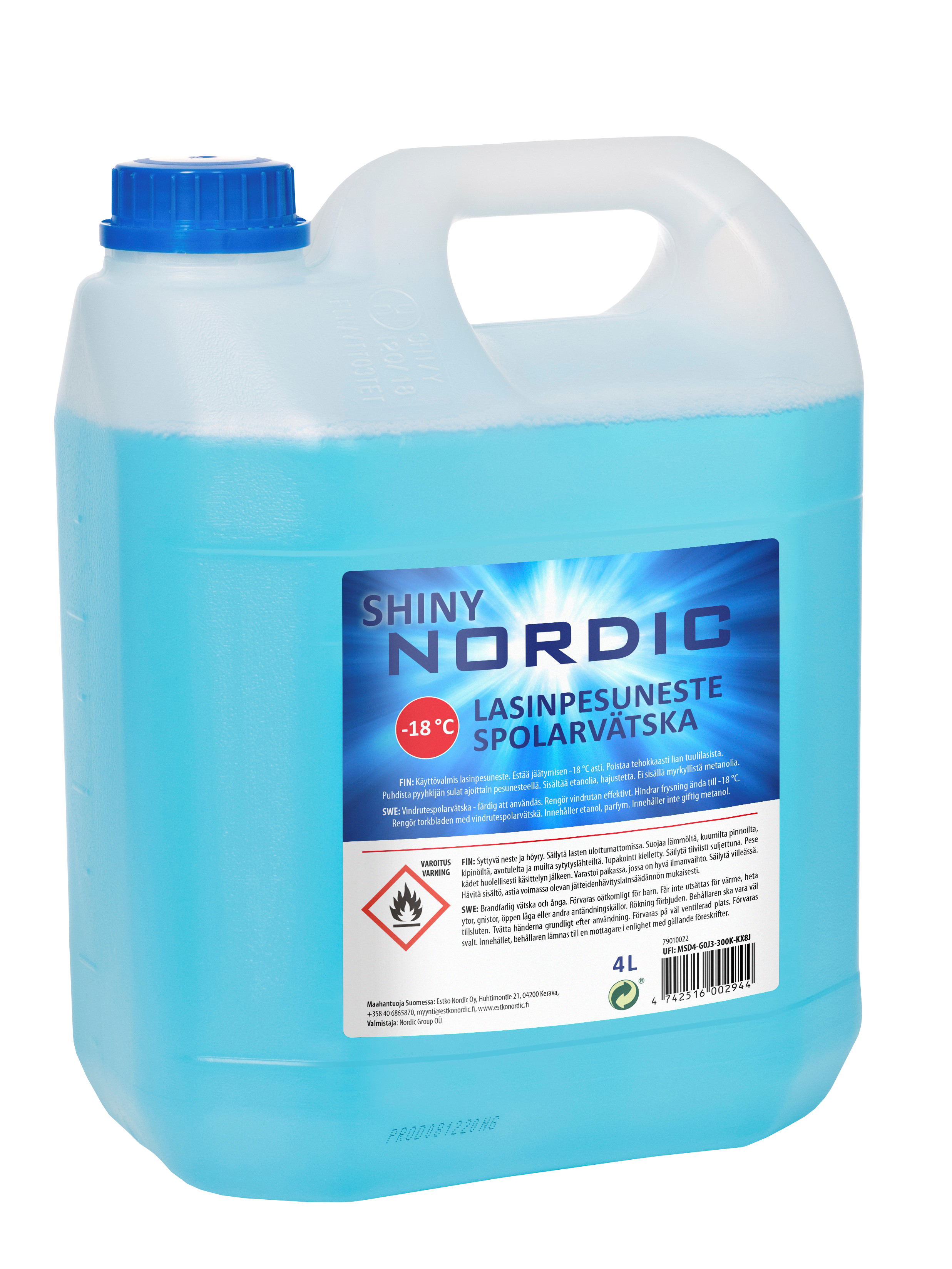 WINDSHIELD WASHER FLUID SHINY NORDIC -18C 4L RTU