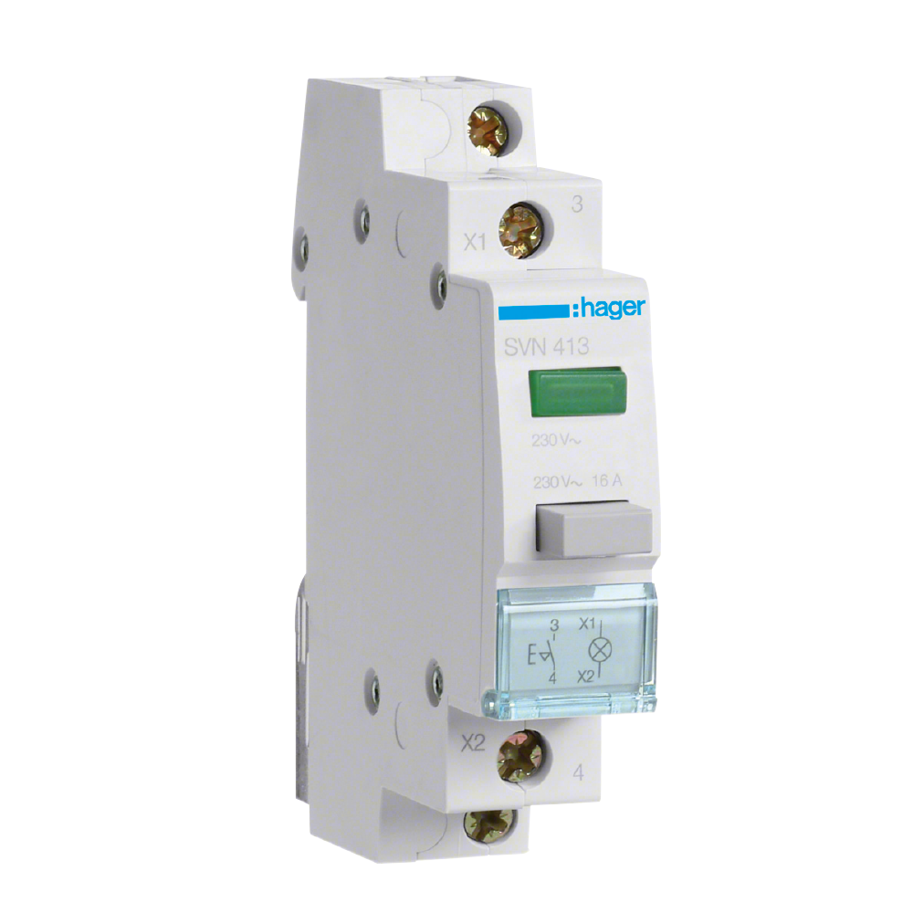 hager Tryckströmställare svn413 1s+grön kalotte 230vac